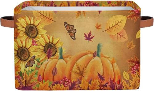 Miniatura 1 de Cestas de almacenamiento de arce de otoño y otoño, canastas de almacenamiento de lona plegables de girasol, cestas decorativas de juguetes, cajas de