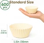 600pcs Linges de cupcake blanches – Nourriture de qualité, non-brillante, sans graisse, papier parchemin – Four, micro-ondes & Réfrigérateur pour muffins, biscuits, fêtes (blanchâtre)