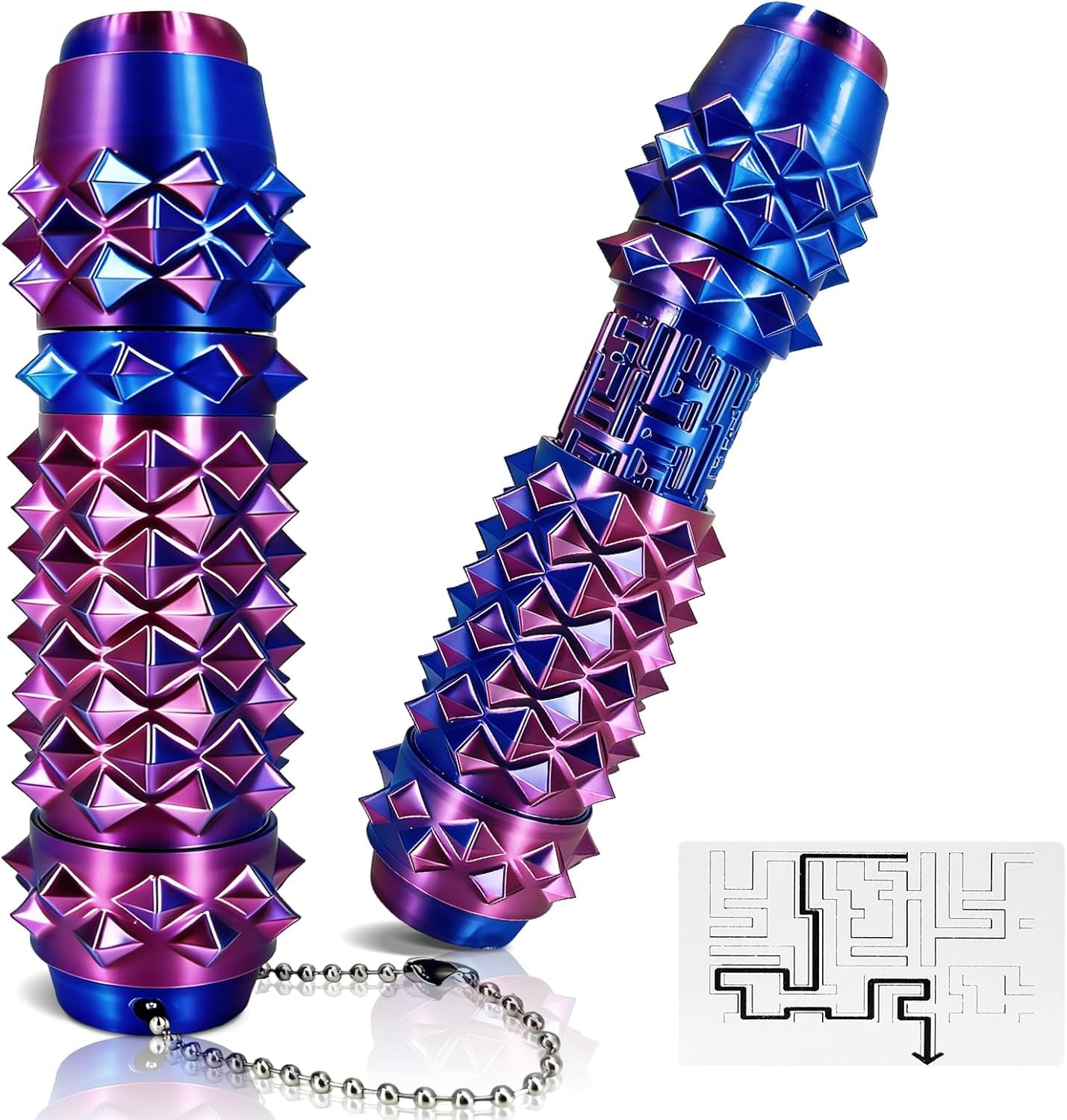 6-in-1 Little Ouchies Pain Fidget Toys for Adults,Pain Stim Fidget with Clicker,Spinner,Storage,Roller,Maze,Spiky Grip,Stress & Anxiety Relief,Portable Keychain,Sensory Toy for Adults (Red Blue)