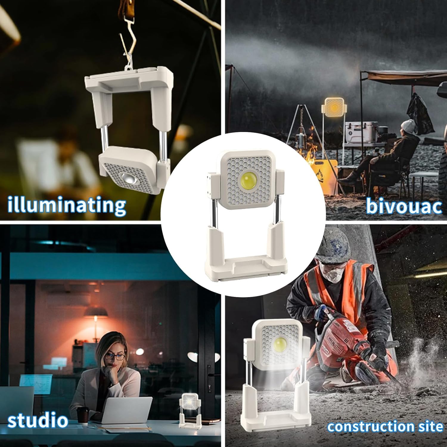 AMPLIN Rechargeable LED Work Light, 360° Rotatable, Telescopic 12-65 inch Height, 100W, 10000mAh Battery, Waterproof Outdoor Light for Camping 4
