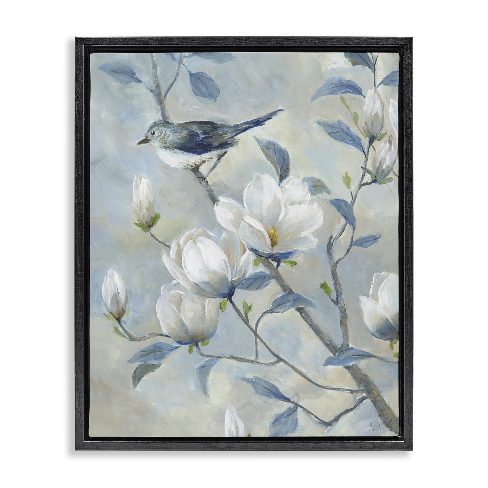 'Blue Bird in Magnolia Tree'| Floating Frame Canvas Art