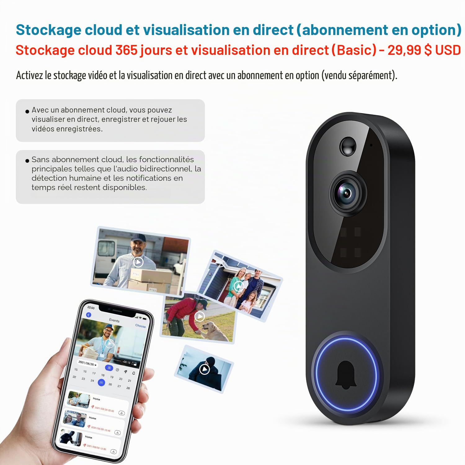Guggre 1080P Video Doorbell Camera, Smart Human Detection, Cloud Storage, Chime Included, Live View, 2-Way Audio, IR Night Vision, Wide-Angle Lens, Indoor/Outdoor Surveillance F