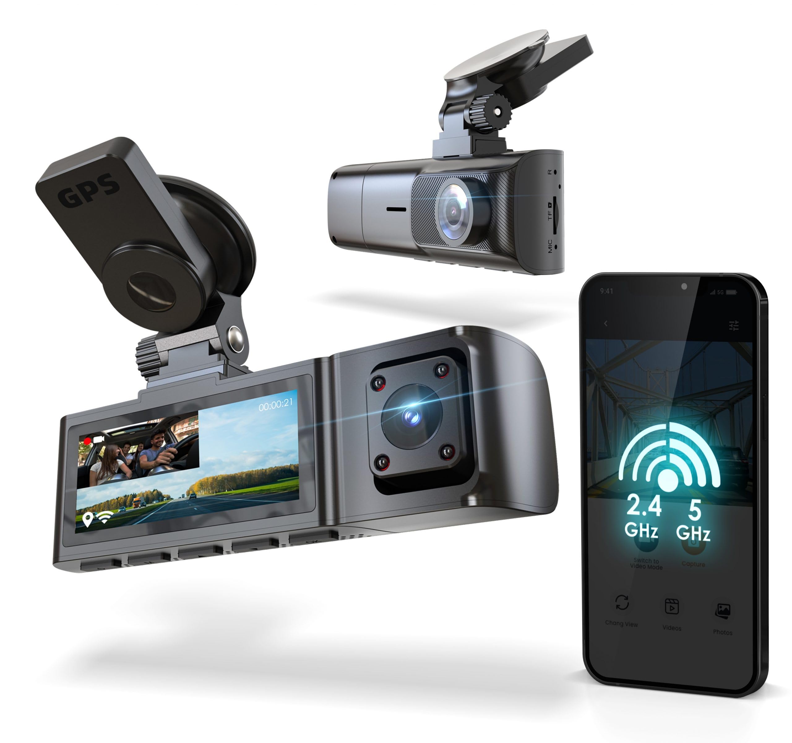 Rexing R316 4K Araç Kamerası, GPS ve Wi-Fi, 64GB SD Kart, Çift Kamera, Gece Görüşü