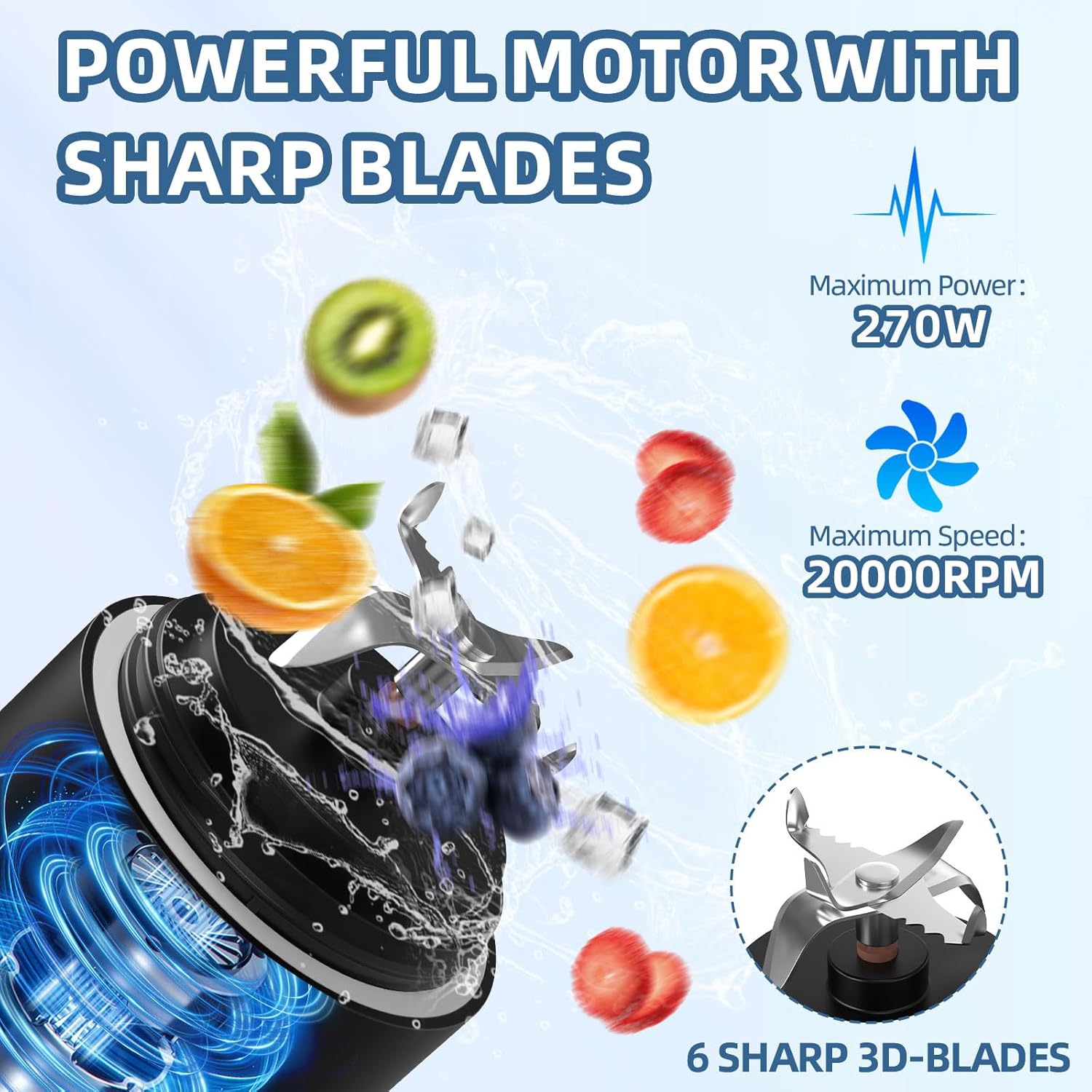 DENOKIN Portable Blender 20oz Vessel, Cordless Personal Size Blender for Shakes and Smoothies with 6 Blade Small Blender for Kitchen, Home, Travel - Image 2