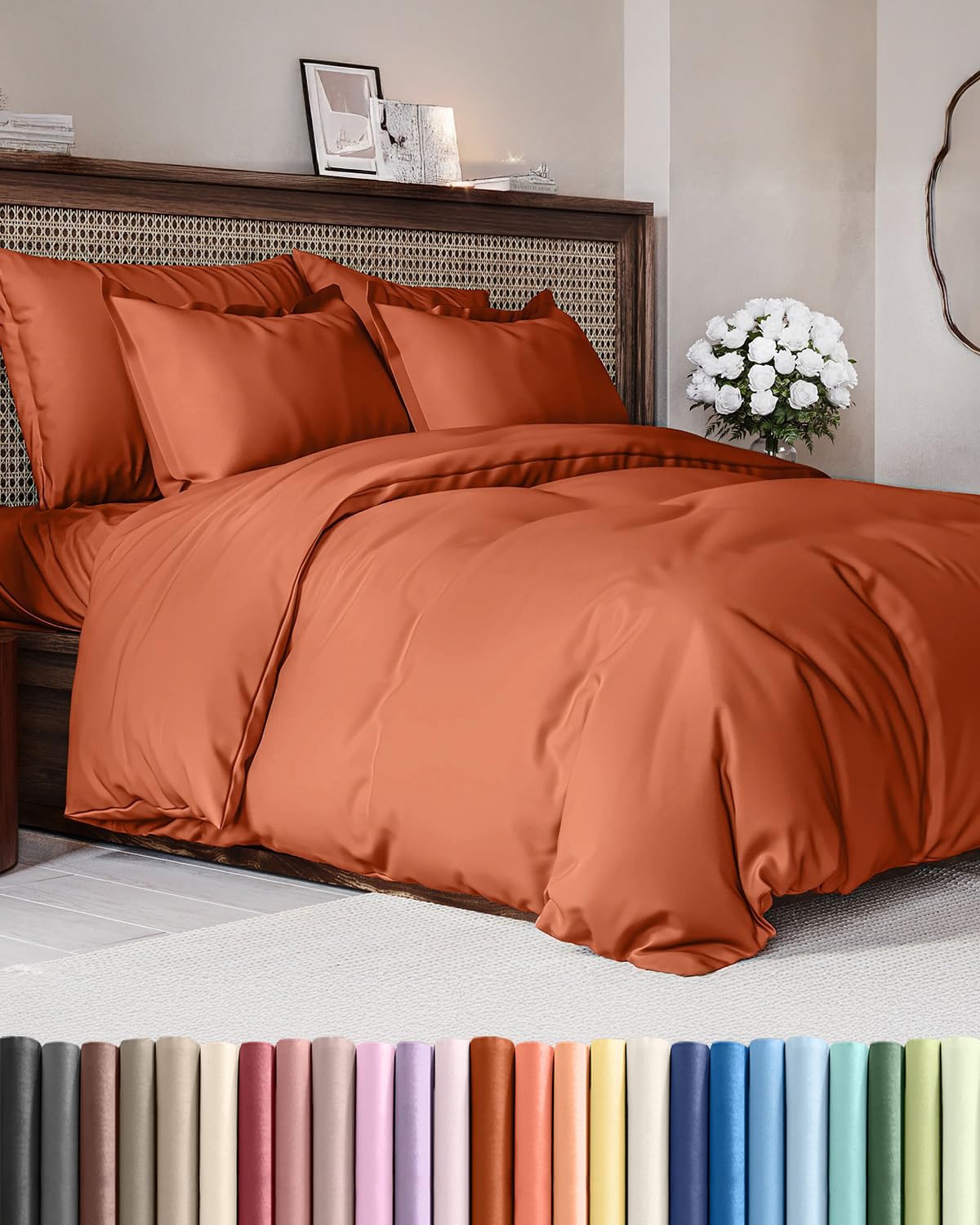 duvet cover queen size - extra soft queen size duvet cover - lightweight & breathable - easy care & fade free with zipper closures & ties - 90" x 90" inches - (terracotta) comforter not included