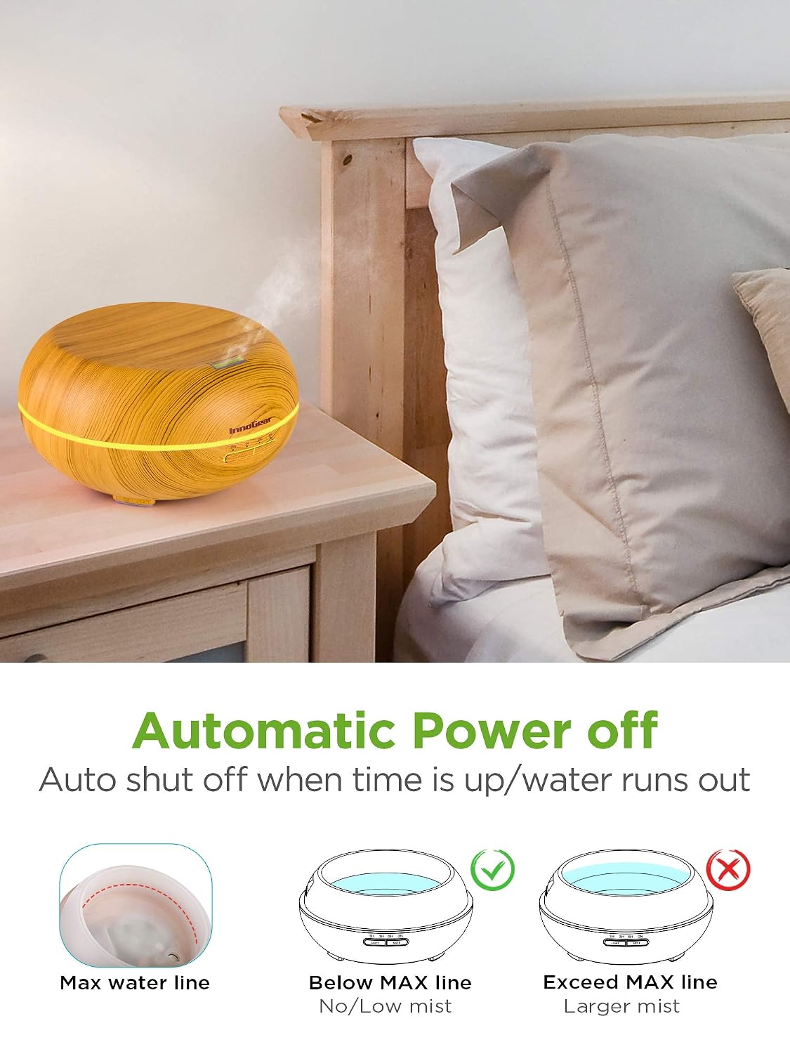 InnoGear 500ml Aromatherapy Essential Oil Diffuser Wood Grain Ultrasonic Cool Mist Diffusers with 7 Color LED Lights Waterless Auto Shut-Off, Large