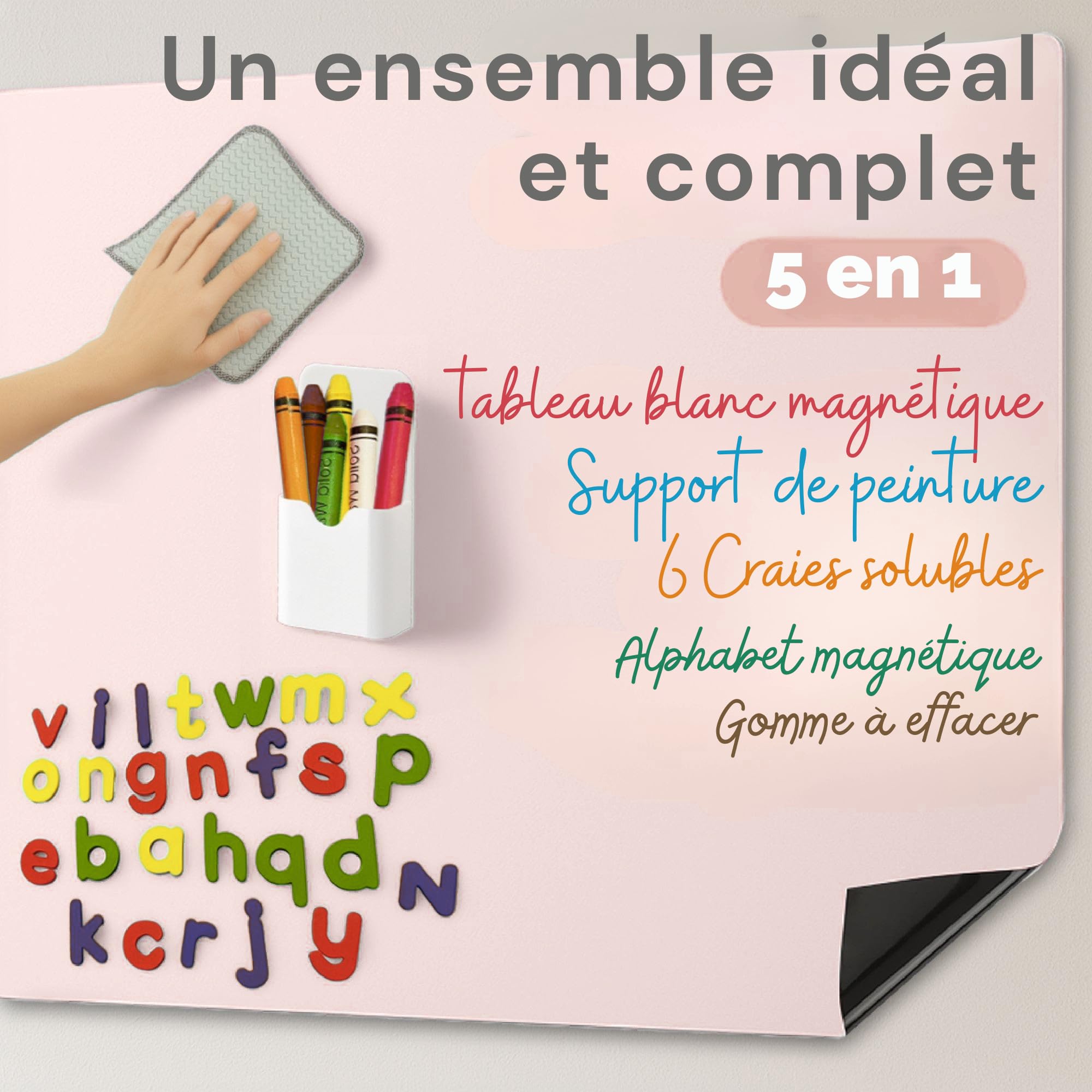 tableau magnetique enfant – tableau magnétique mural enfant en forme d’arche, tableau mural adhésif et réutilisable (Rose coton)