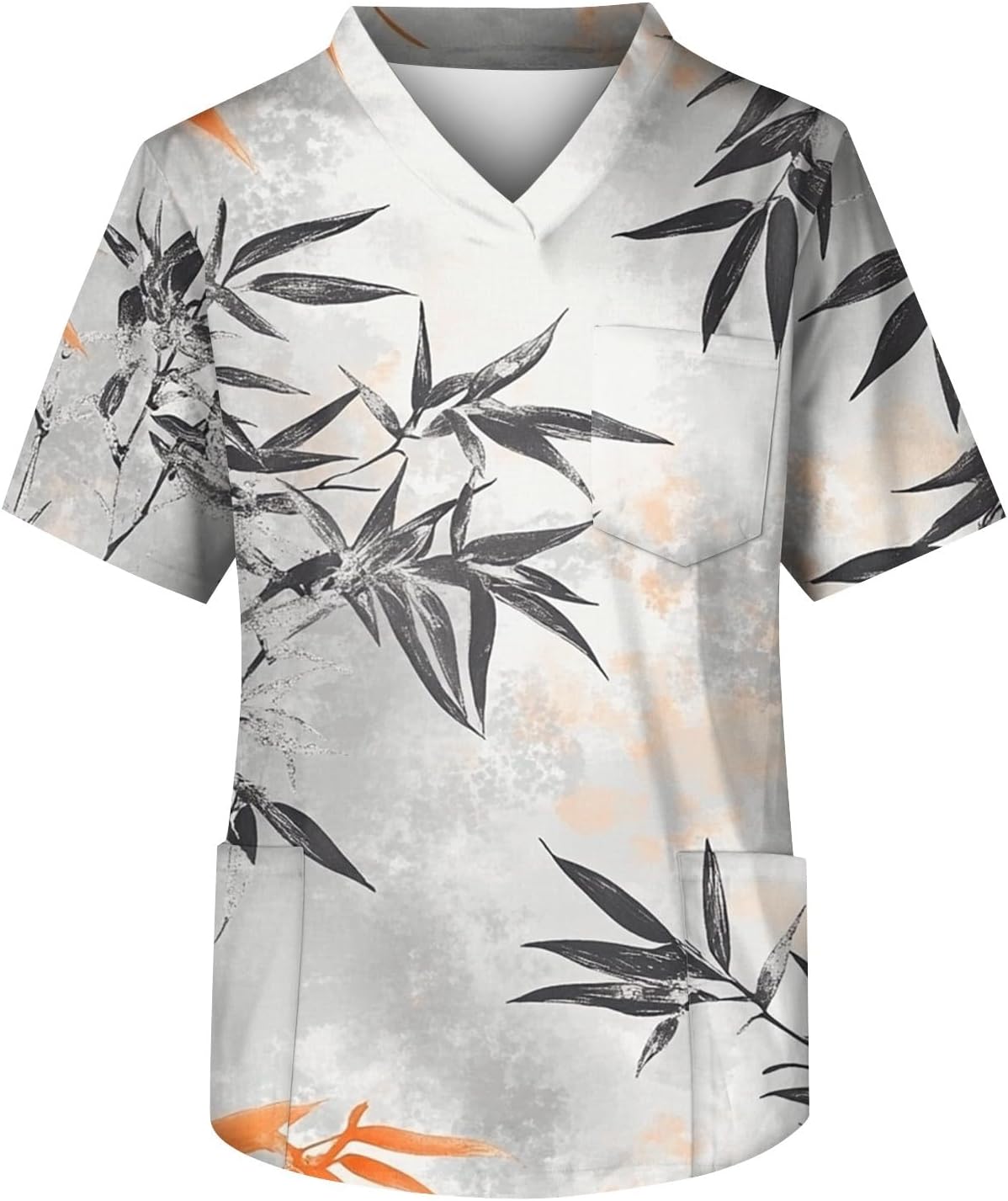 Men's Printed Scrub Top V Neck Short Sleeve Uniform Work Shirts with Pockets
