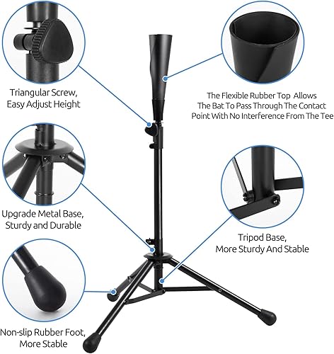 Miniatura 3 de Camiseta de bateo para béisbolsóftbol, altura fácil de ajustar de 27 a 43 pulgadas, 2 piezas reemplazables de goma enrollada a mano, base de trípode