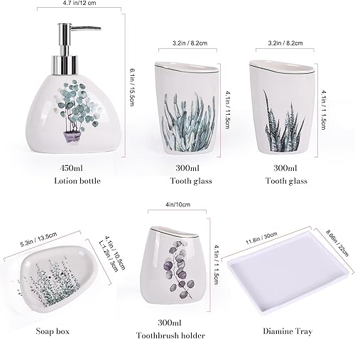 Miniatura 10 de Elegante juego de baño de cerámica de 6 piezas, equipado con dispensador de loción, taza de enjuague bucal, plato de maquillaje, placa de jabón,