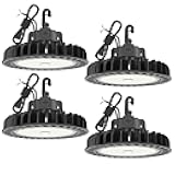 HYPERLITE LED High Bay Lights 150W 21,750lm 5000K 1-10V Dimmable UFO Led High Bay Light UL Listed 5' Cable High Bay Led Lights Alternative to 650W MH/HPS for Gym Factory Warehouse 4-Pack