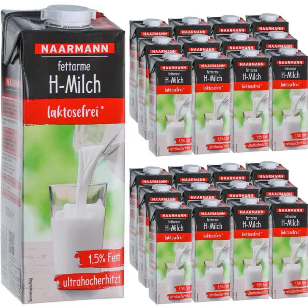 Naarmann Milch laktosefreie H-Milch 1,5% Fett Haltbare Milch, je 1 Liter, 24 Stück + pufai