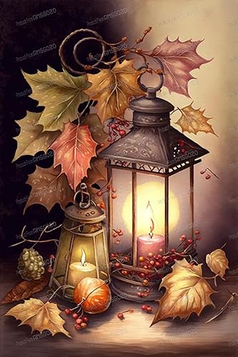 RMSGOZO Kits de pintura de diamantes de farol de otoño 5D, pintura de diamante de paisaje, kits de arte de diamantes redondos completos para adultos
