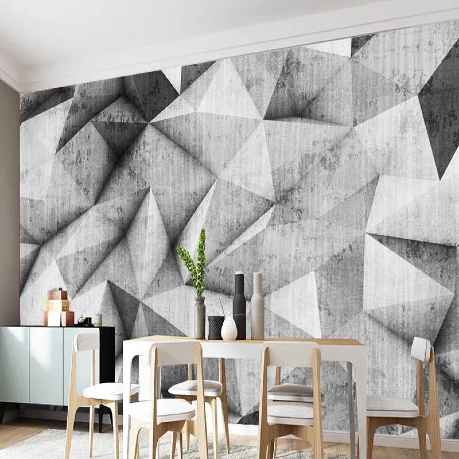 Papier peint gris géométrique 3D en soie pour salon