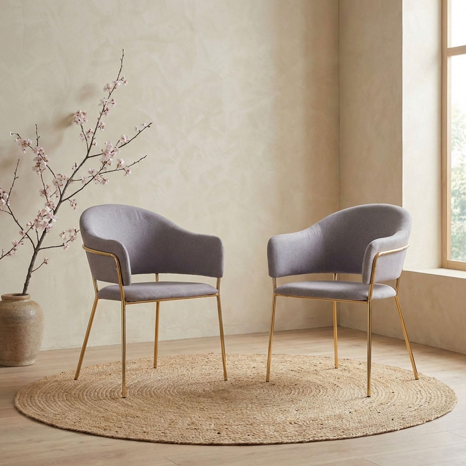 Menzzo Ulrick - Set di 2 sedie e poltrone in tessuto grigio