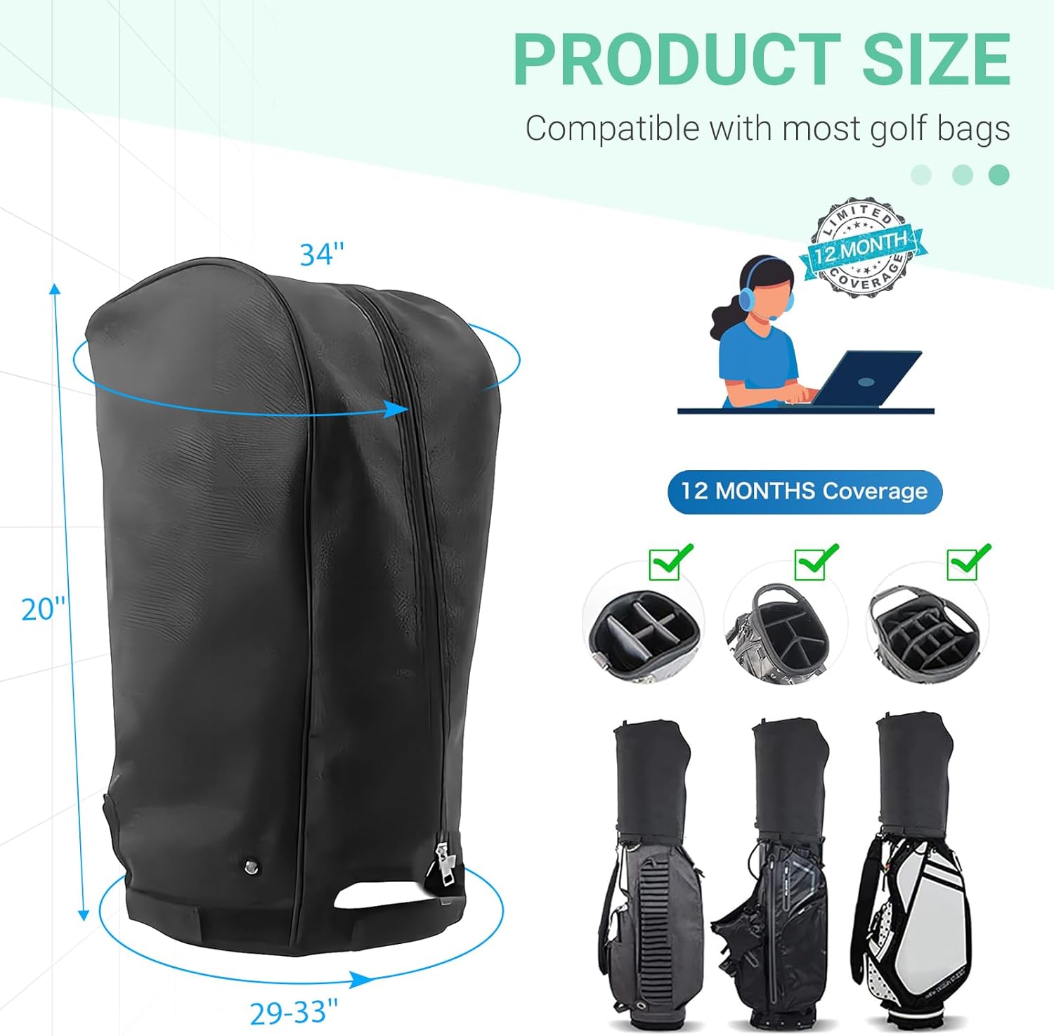 Golf Bag Cover/rain Cover 1680D Nylon Waterproof and dust Cover fits Most 8.5-9 inch Golf Bag/Golf Stand Bag,Golf Accessory Gifts for Any Golfer, Beginner to pro, Golf Alliance Partners
