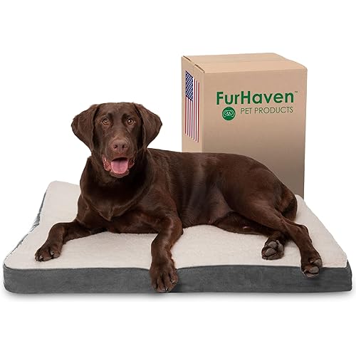 Furhaven Large Orthopedic Dog Bed Sherpa & Suede Deluxe Mattress w/ Removable Washable Cover - Gray, Large