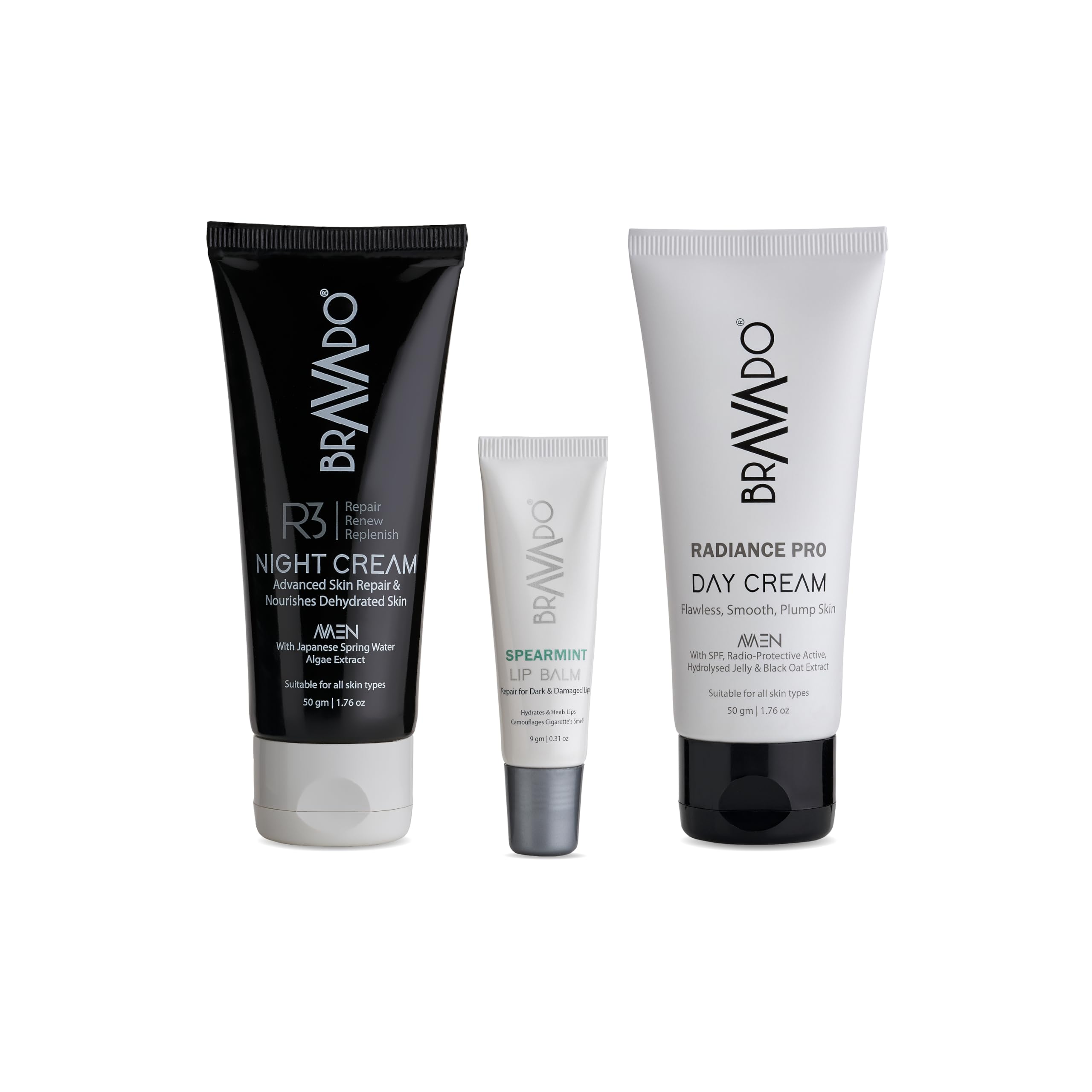 BRAVADO Day & Night Cream Combo for Men | Radiance Pro Day Cream + R3 Night Cream | Skin Brightening & Overnight Repair | Skincare Routine Pack