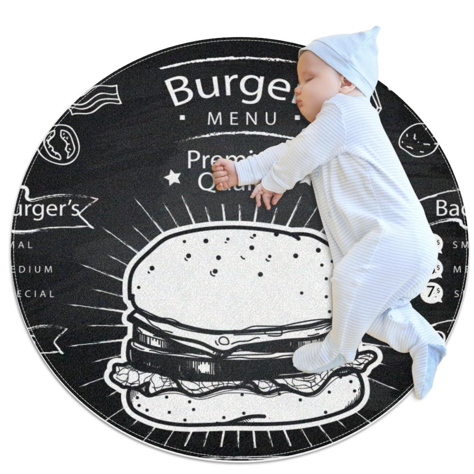 Tapis pour chambre enfant decoration motif hamburger rond 1m pour salle de bain