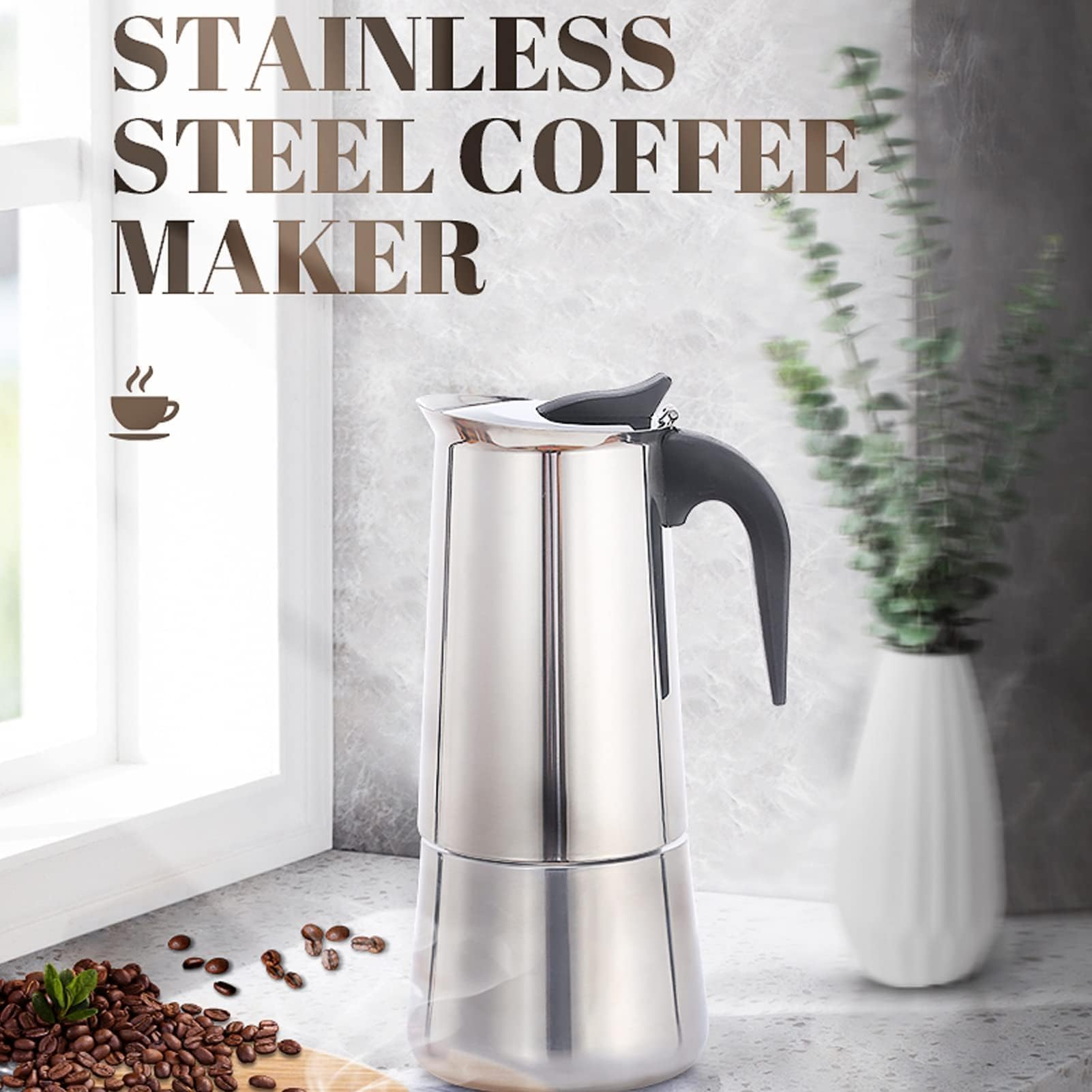 Cafetière électrique, Percolateur électrique De Grande Capacité Cafetière Moka En Acier Inoxydable Portable Pour la Maison Et le Camping En Plein Air(600ML)