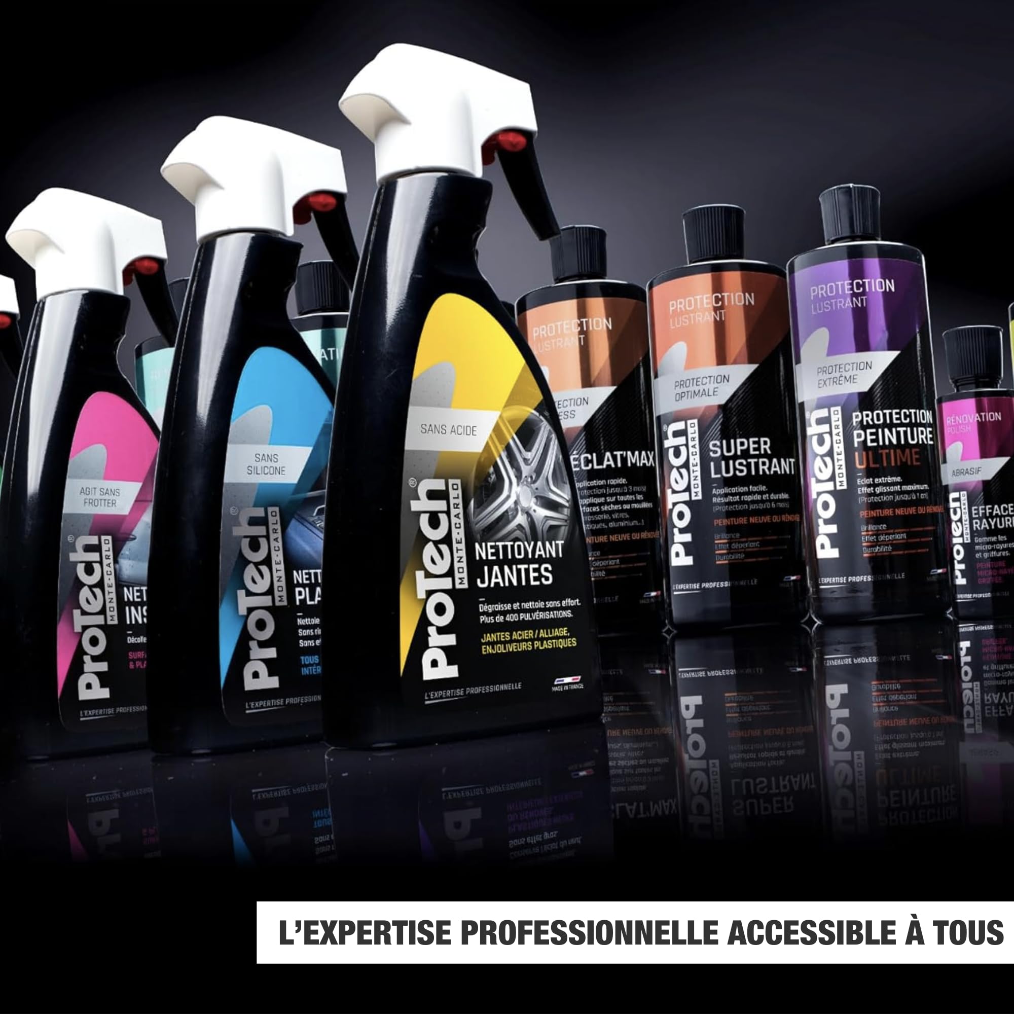 ProTechMC I Kit Nettoyage Intérieur Voiture - 3 Sprays 500 ml, Multi-Surfaces + Protecteur Plastiques + Détachant Tissus & Moquettes - Avec Chiffon Microfibre - Made in France