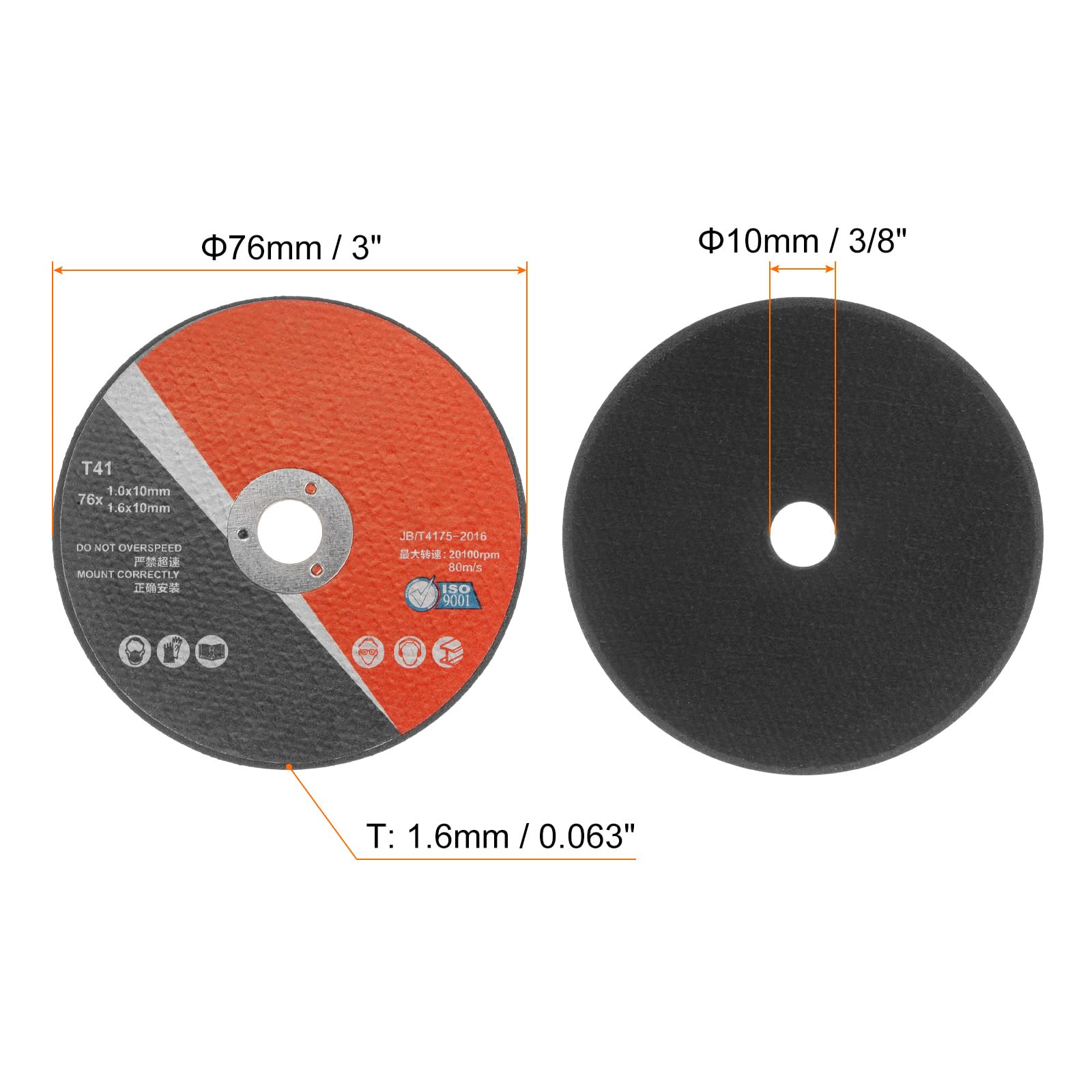 sourcing map 50uds Ruedas Corte Desbastadas 3" X 0.063" X 3/8" para Metal Delgado Acero Inoxidable Corte Rápido Y Limpio Disco Corte Ruedas Amolar para Amoladora Angular, Negro