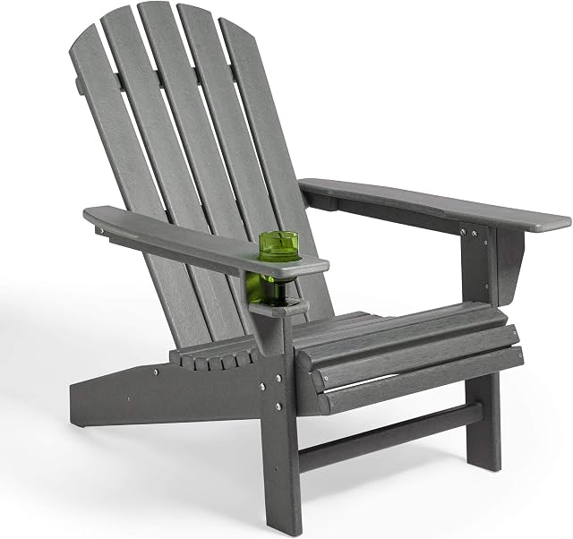 VonHaus Adirondack Chair  Fire Pit Chair Made from Durable All Weather Eco-Friendly Recycled Plastic  Traditional Wood Effect - Outdoor Garden Furniture for Patio, Decking, Lawn - Grey