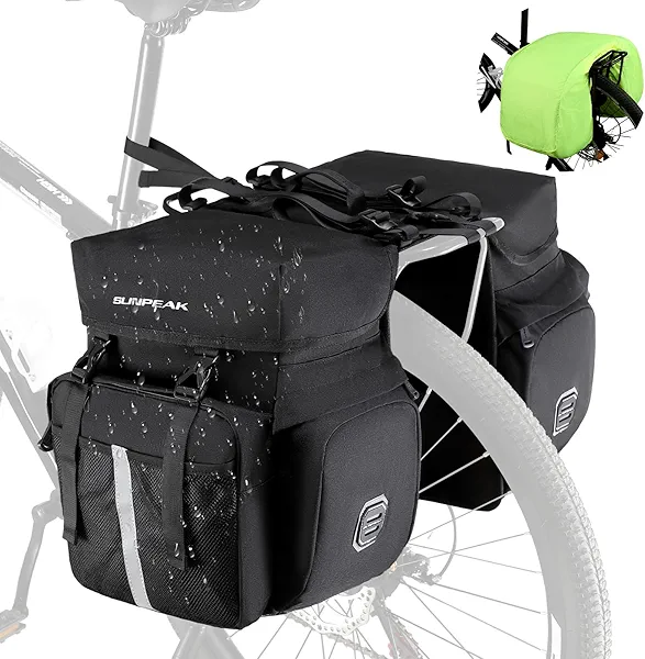 Sunpeak Bike Bag Accessories Panniers for Bicycle Rear Rack Bag 45L Waterproof Mountain Electric Bike Saddle Bag for Cycling Traveling Commuting Black