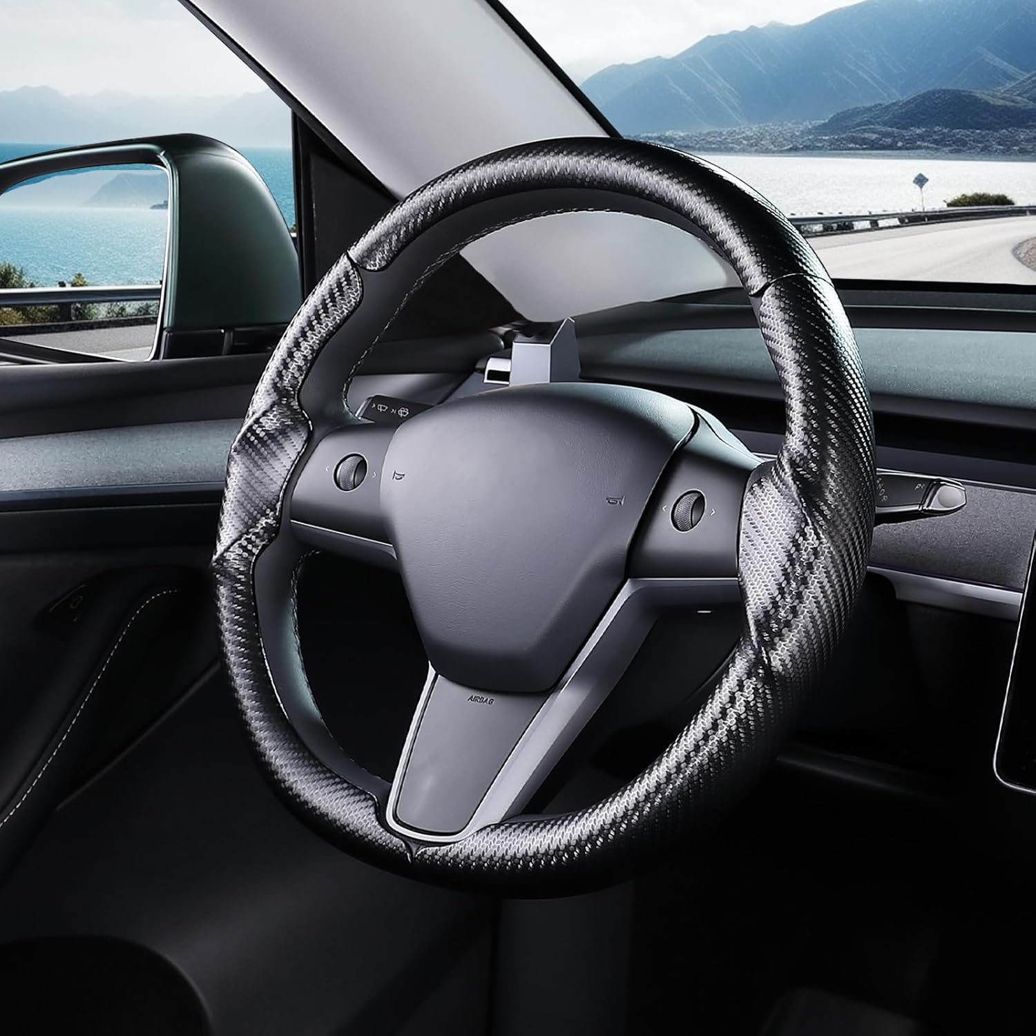 Steering Wheel Cover for Tesla Model 3(2017-2023) Model Y(2020-2024), Steering Wheel Accessories for Tesla Model 3/ Y