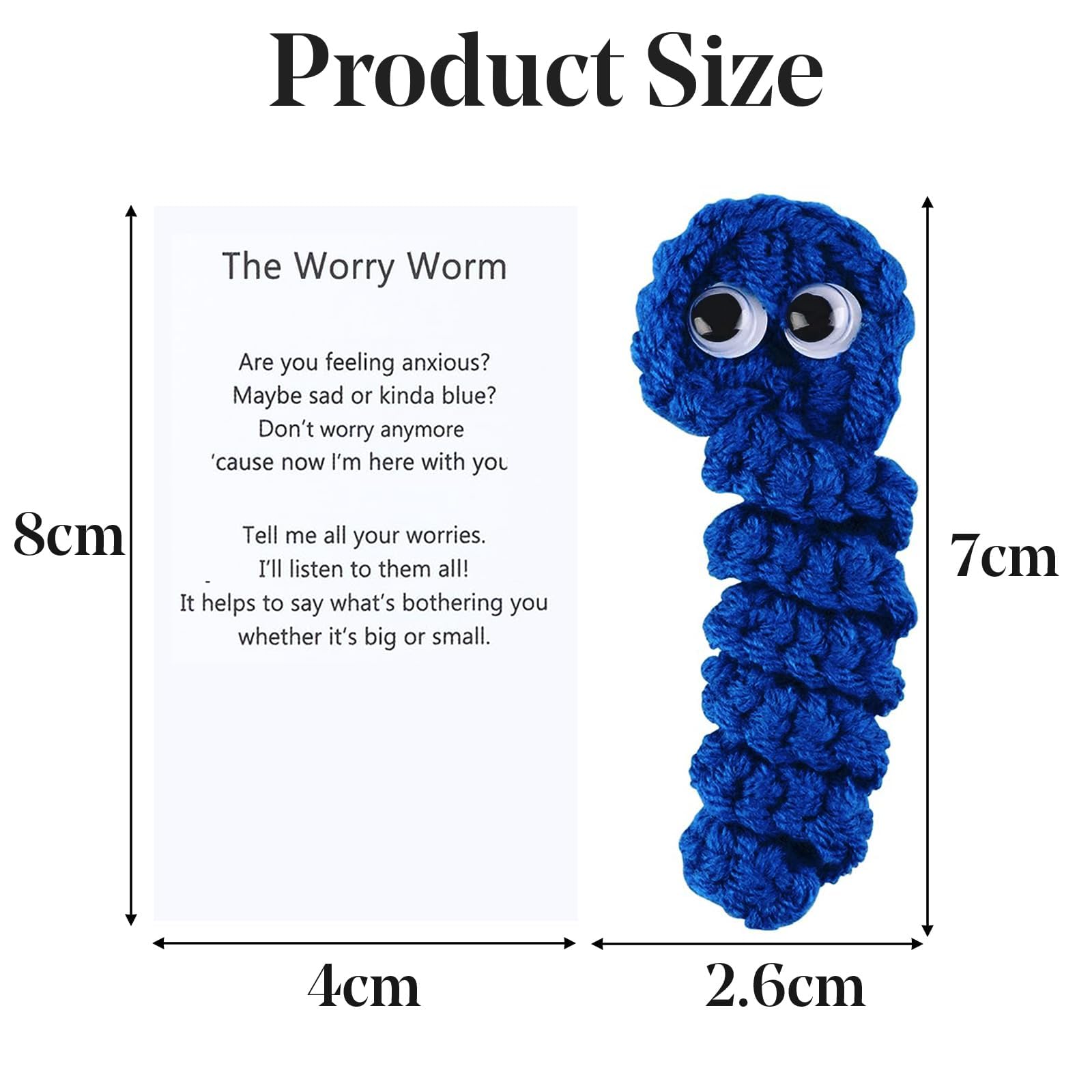 Handmade Crochet Worry Worm, Stress Relief Emotionals Support Worry Worm, Creative Cute Crochet Worry Worm With Card - Image 2