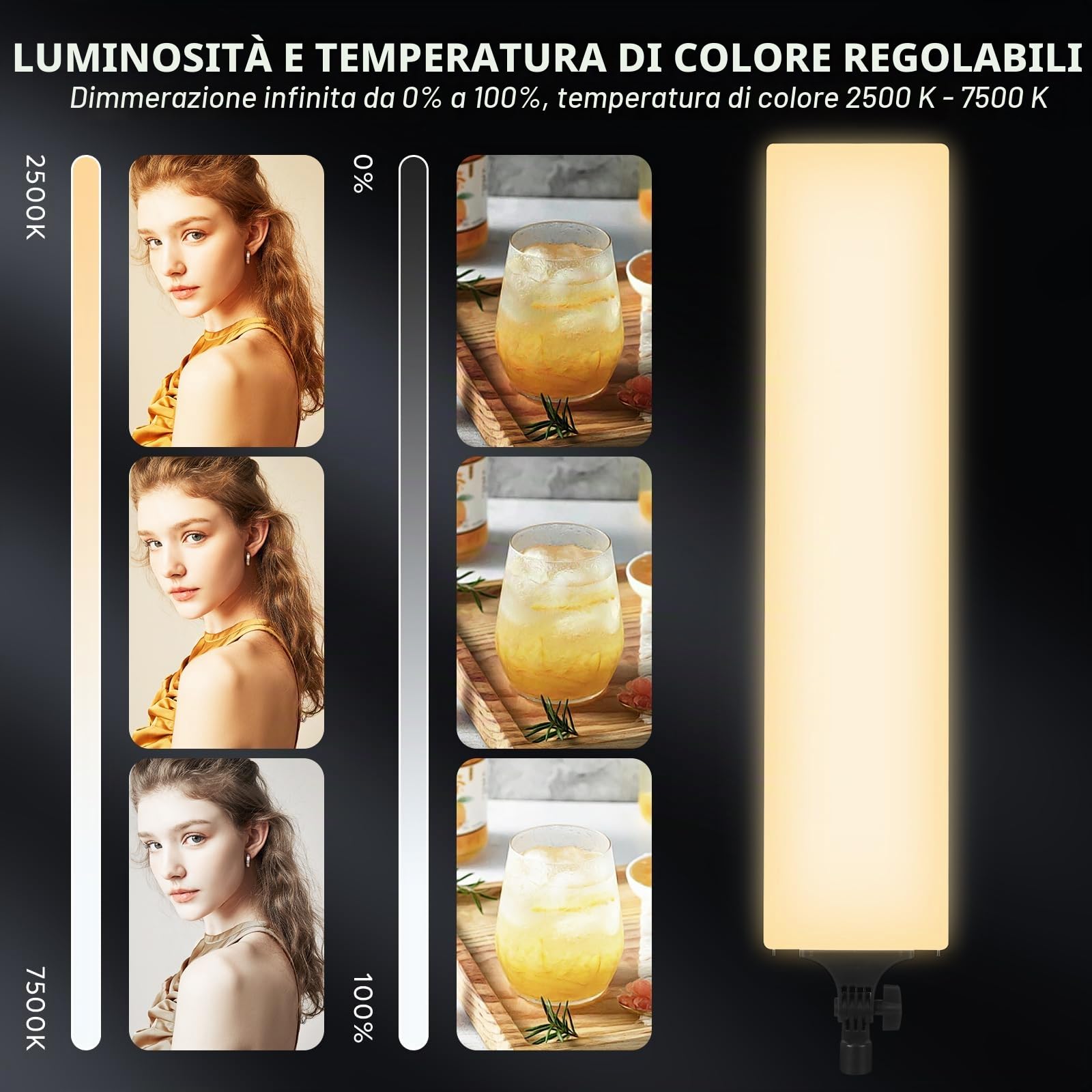 Kit di illuminazione per fotografia a schermo intero, 2500-7500 K, luce video a LED, dimmerabile, con telecomando e supporto da 2 m, per riprese YouTube, TikTok, videogiochi