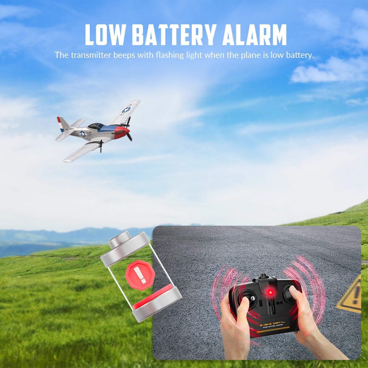 Volantexrc Avion télécommandé 3CH RC P51 RTF pour débutants Adultes Gyroscope 2.4GHz 6-Axis Stabilizer
