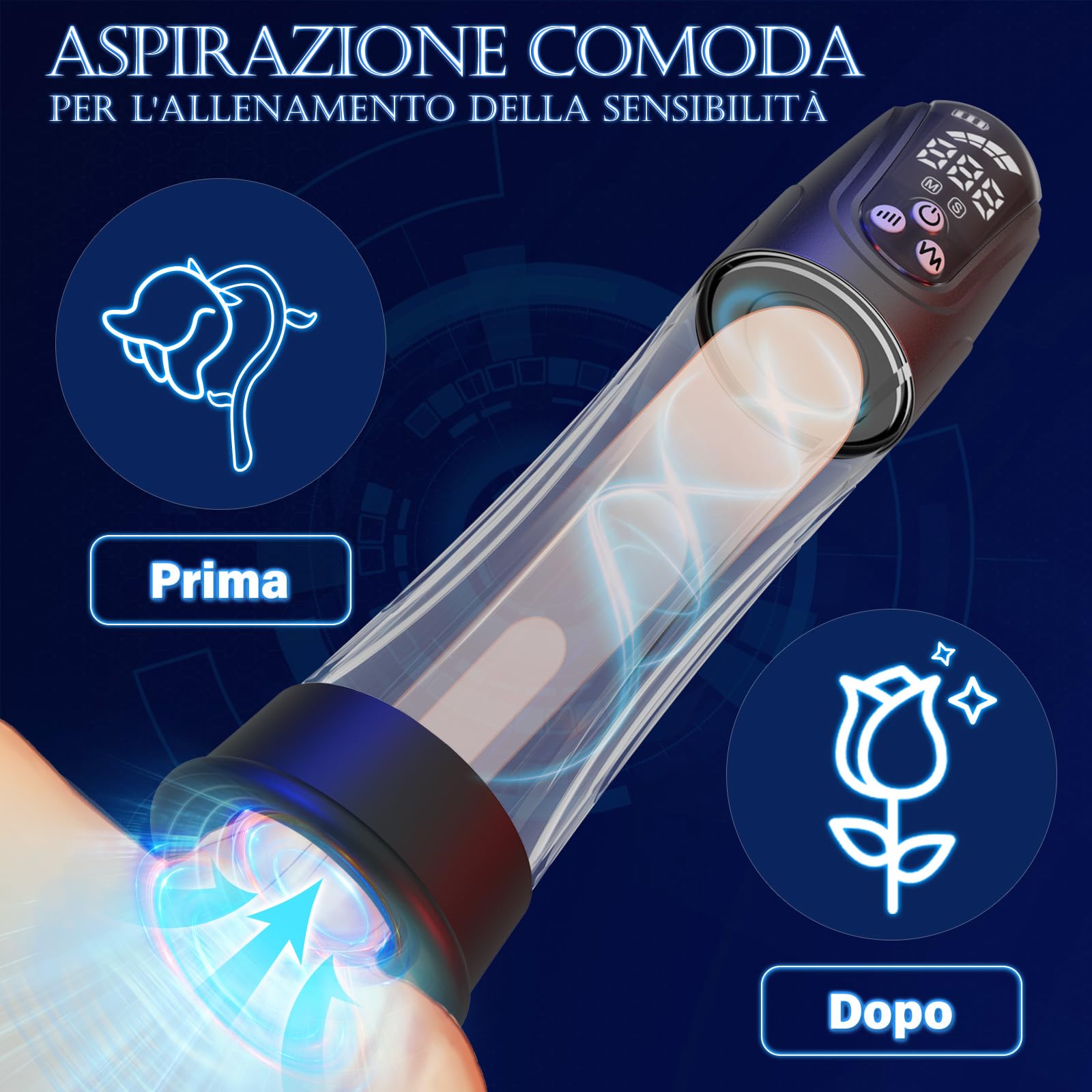 Pompa Pene Giocattoli sessuali maschili - Pompe estensori per pene con 4 & 4 modalità per uomini Allenamento dell'erezione e massaggio di suzione, pompa a vuoto automatica del pene impermeabile IPX7