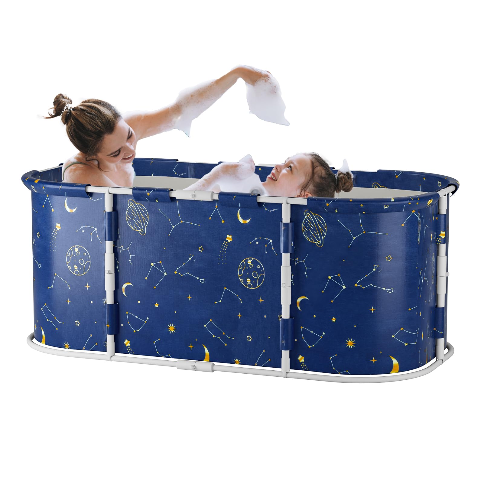Portable Foldable Bathtub for Adults, Large Collapsible Bath Tub for Shower, Hot Spa Soaking & Ice Bath Tub, Freestanding Indoor Travel Camping Bath 120x60x50cm (Blue)