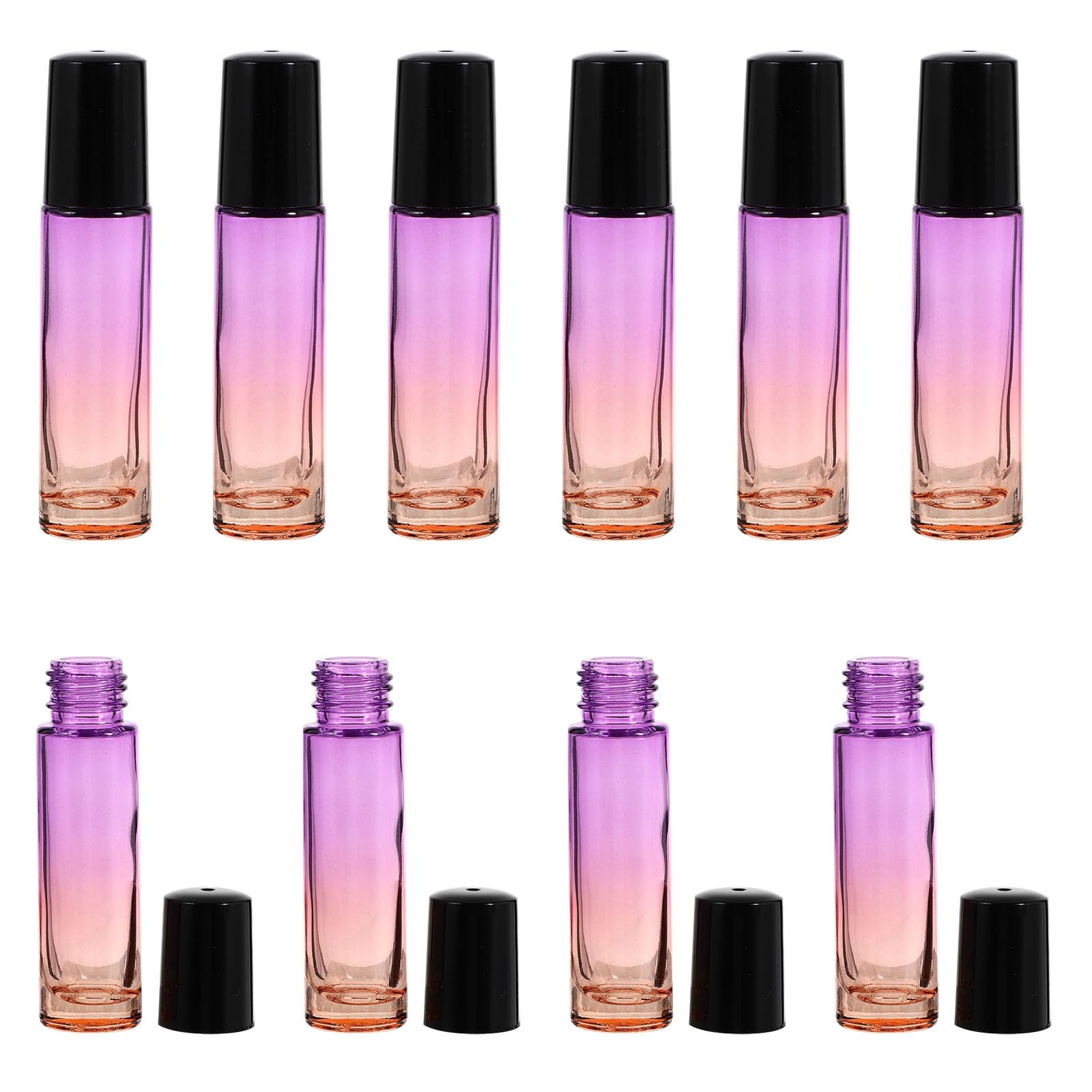 10pcs 10ml Essential Oil Roller Bottles Gradient Glass Sub Containers with Black Caps Portable Refillable Bottles for Aromatherapy