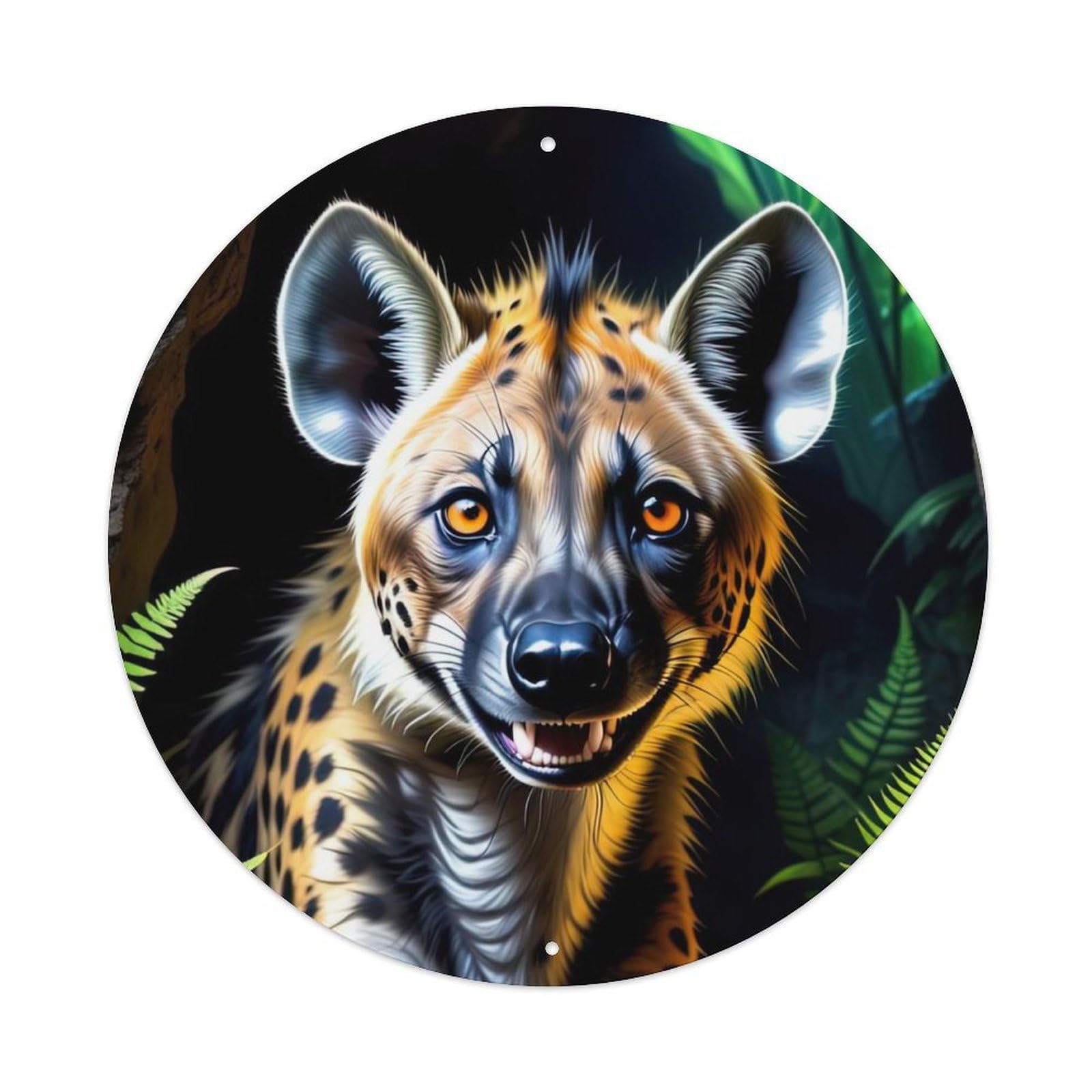 Hyenas in The Grass Animal Artwork Vintage Metal Tin Sign Plaque Wall Decor for Cafe, Club Bar, Office, Garden Metal Poster 8x8Inch