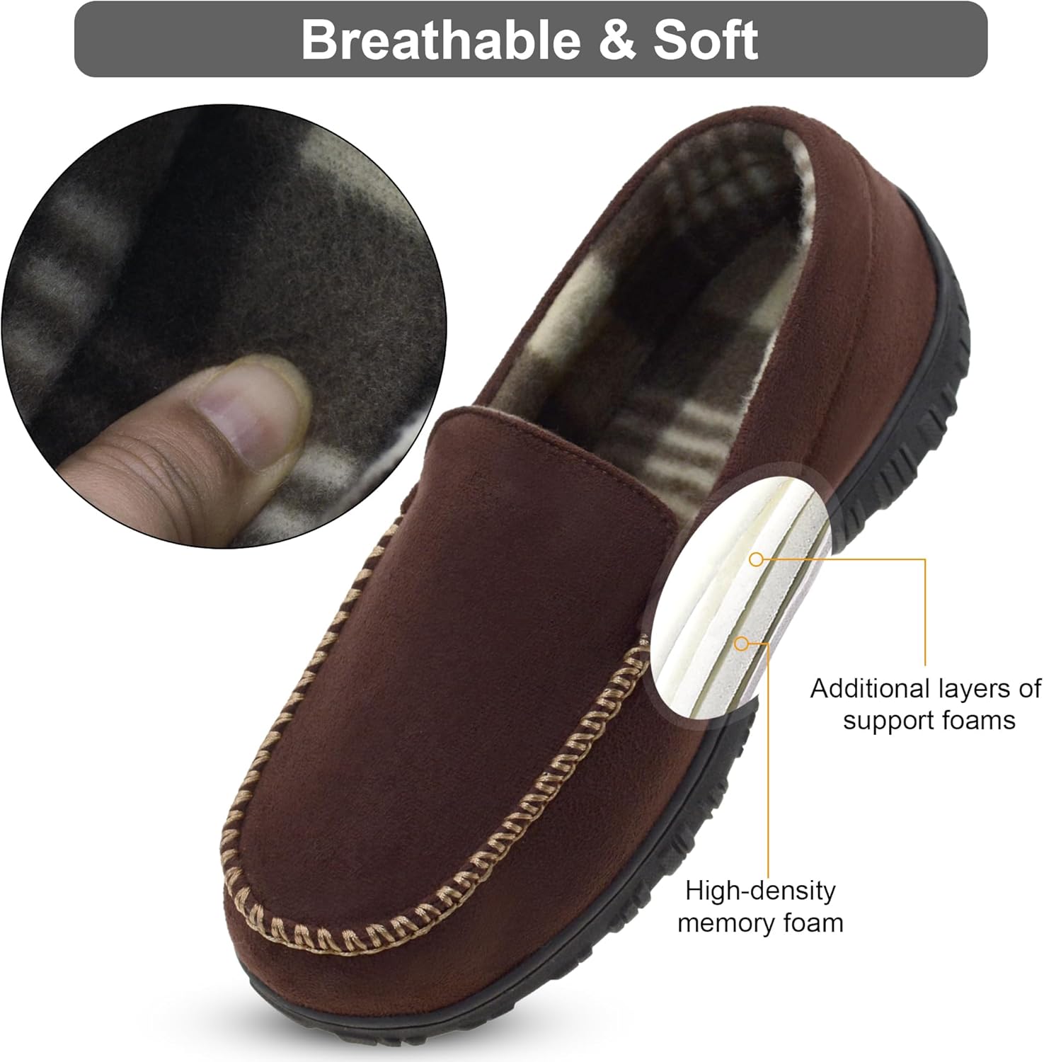 Lulex Mens Slippers Moccasins for Mens Memory Foam House Slippers Indoor Outdoor House Shoes - Image 3