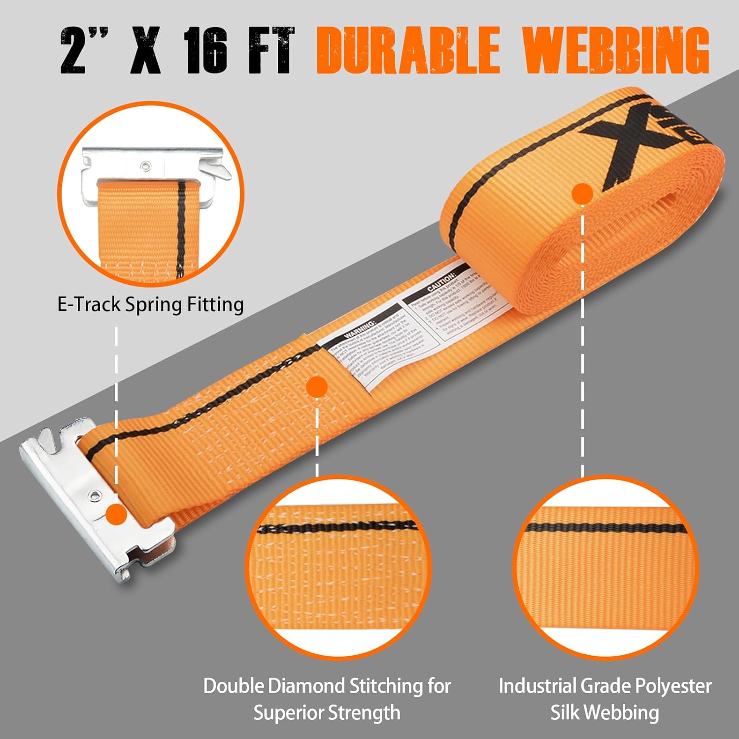 XSTRAP STANDARD 4 Pack E-Track Ratchet Straps 2" x16', 4400 LBS Break Strength Interior Van Solution Heavy Duty Tie Down Strap for Moving, Truck, Trailers, Motorcycles, Kayaks, Car Roof, Yellow - Image 3