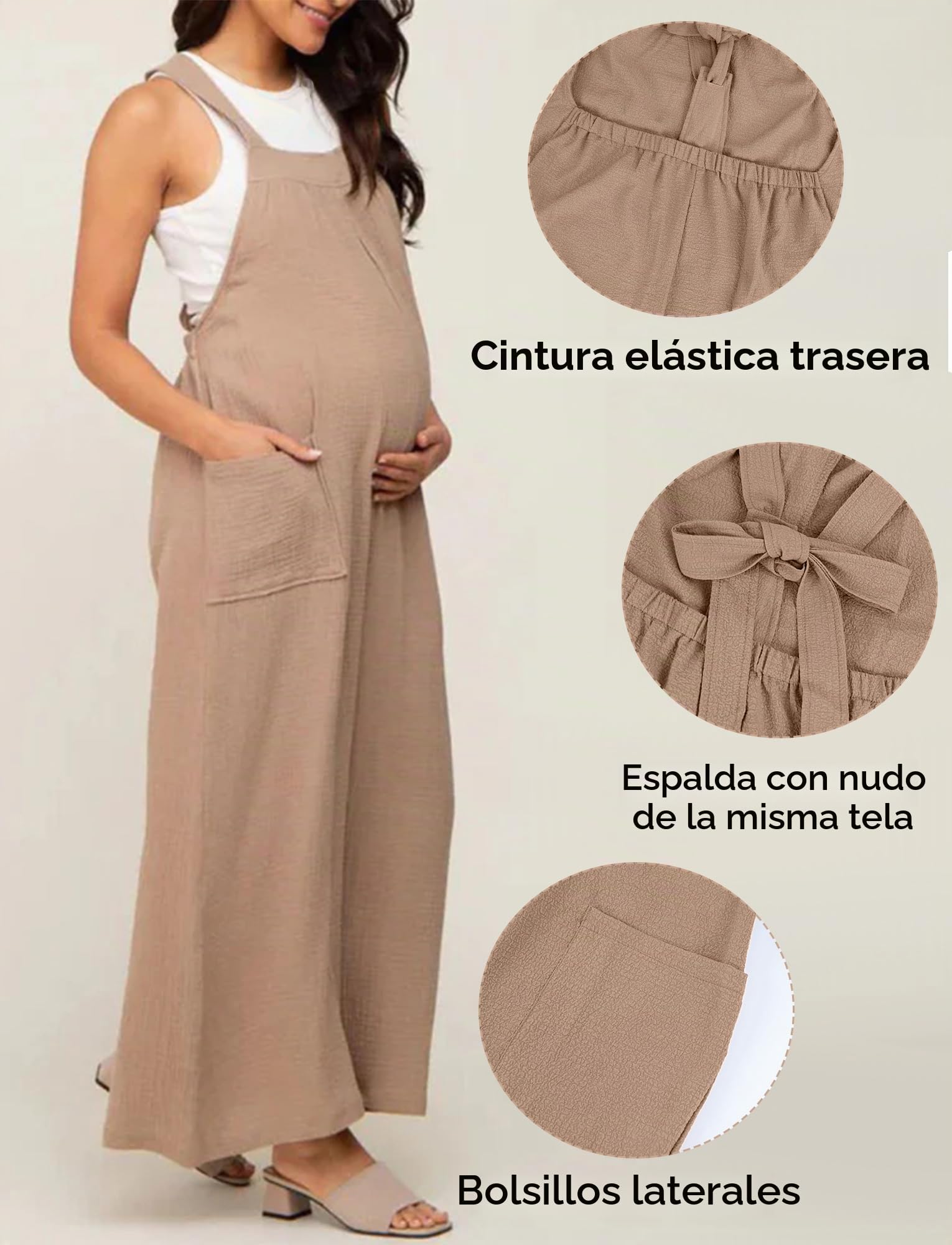 FEOYA Mono Maternidad de Pierna Ancha Overol Holgado y Cómodo para Embarazadas Pantalones Largos Casuales con Bolsillos Ideal para Día a Día