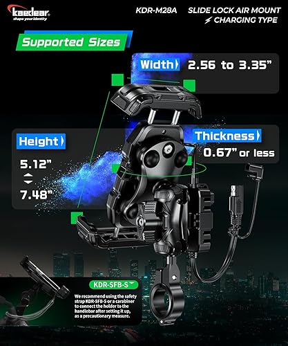 Miniatura 3 de Kaedear Soporte para teléfono inteligente para motocicleta, absorción de vibraciones, QI, carga inalámbrica, alimentado por USB, impermeable,