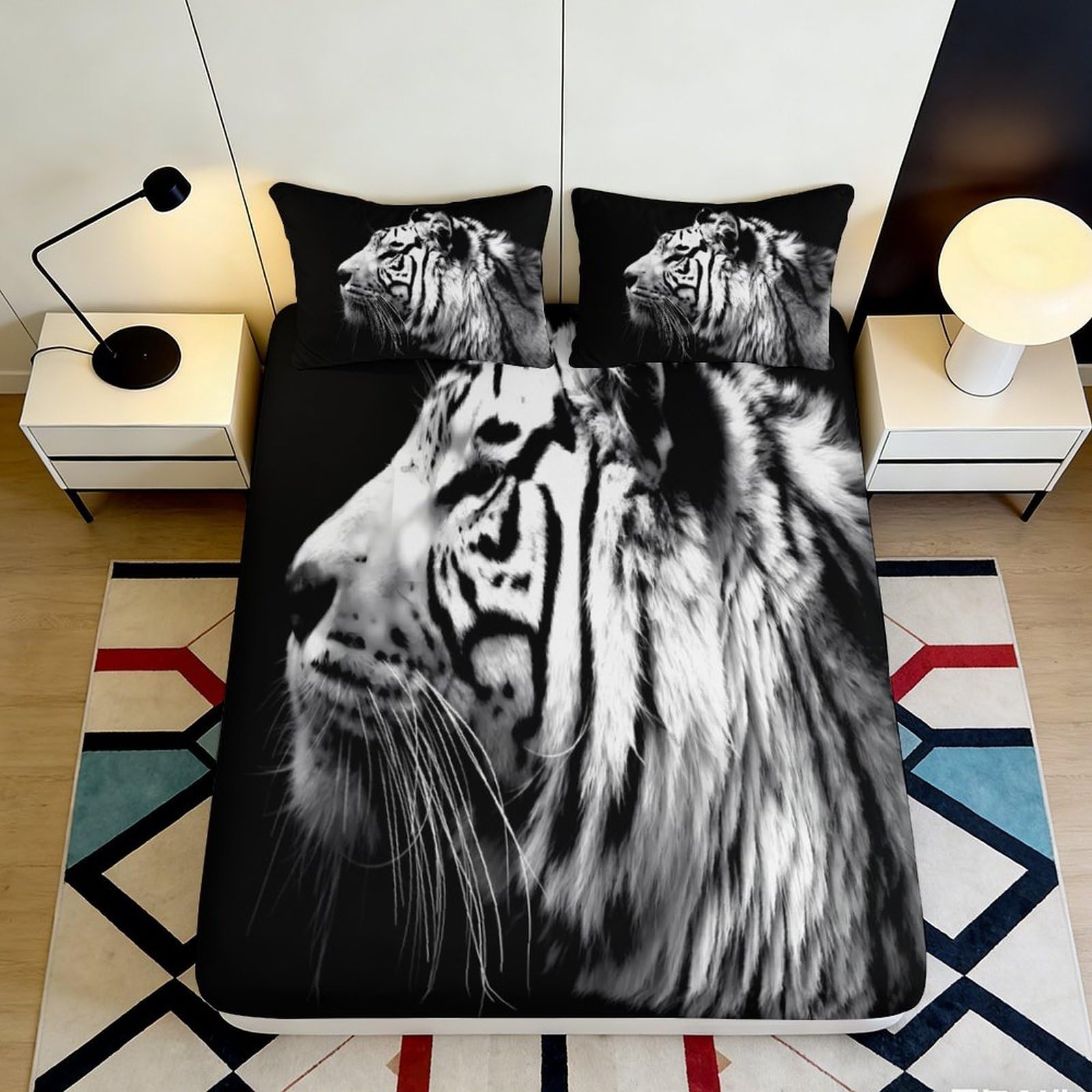 Pnayamiorkfel Style-5 3D Printed Tiger Black Fitted Sheet Microfiber Soft Breathable Wild Animal Bed Cover For Bedroom Guest Room Decor 90X200x25cm