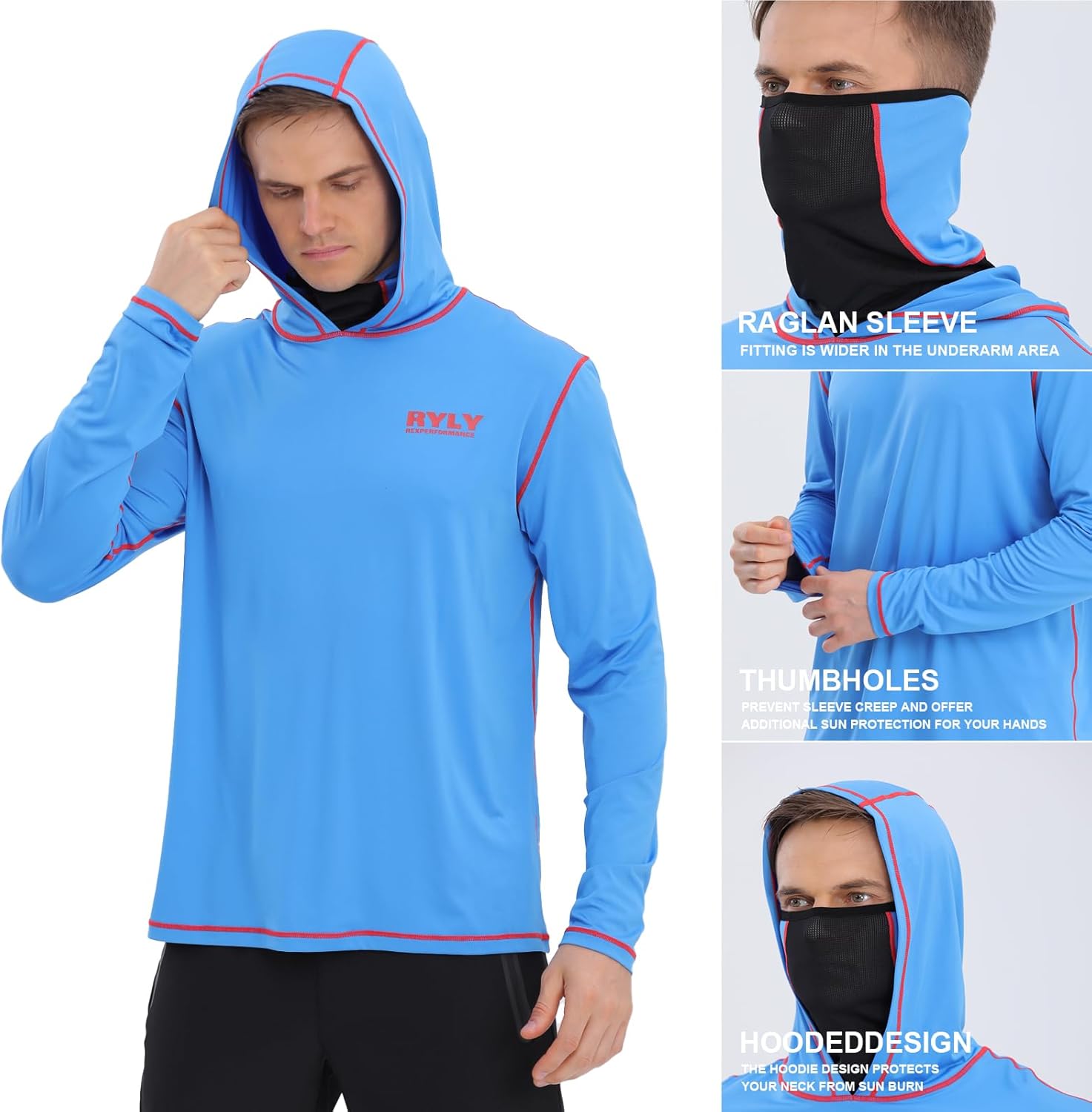 Fishing Shirts for Men,Long Sleeve Rash Guard Shirts Sun Protection Hoodie Athletic Running Hiking Shirt 1/2 Packs - Image 4