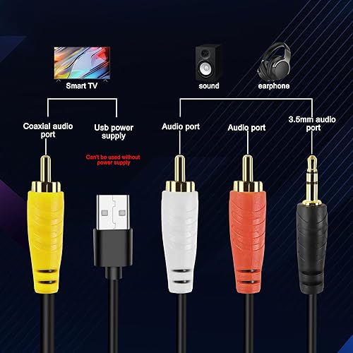 Miniatura 3 de XMSJSIY Digital SPDIF Coaxial a analógico LR RCA y 0.138 in AUX Cable de conversión de audio estéreo con cable de alimentación USB para HDTV, Xbox,