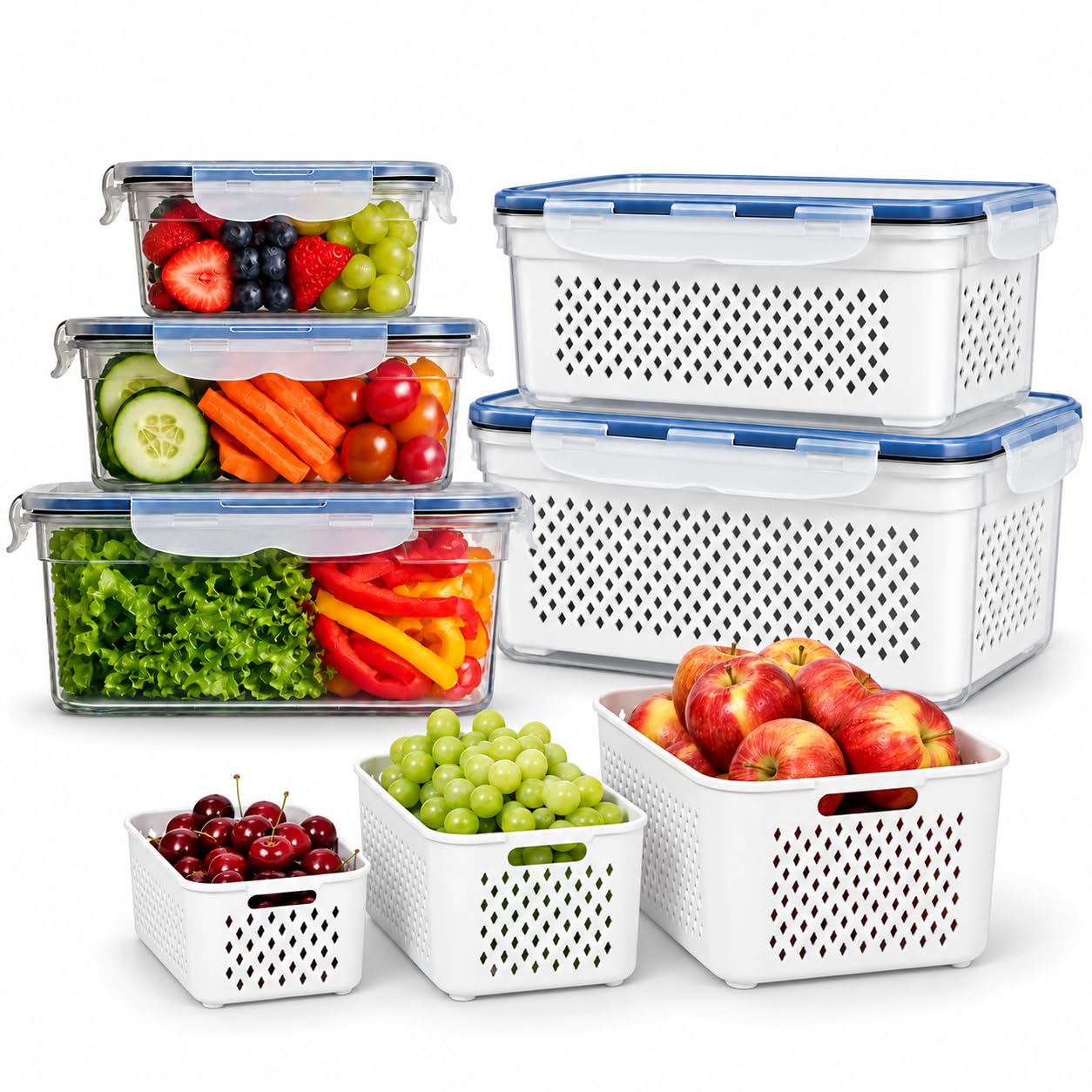 RockBerry 5 Pack Large Fruit Storage Containers with Removable Colander