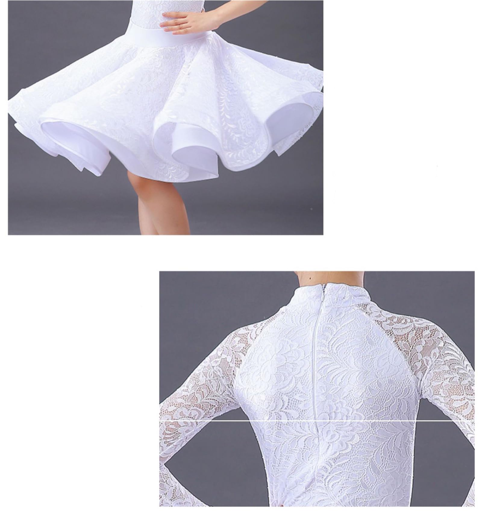 Costume da Spettacolo Teatrale per Ragazze con Body e Gonna per Bambini - Gonna da Ballo Plissettata Salsa Tango, Abito Diviso da Ballo Latino in Pizzo con Orlo Arricciato