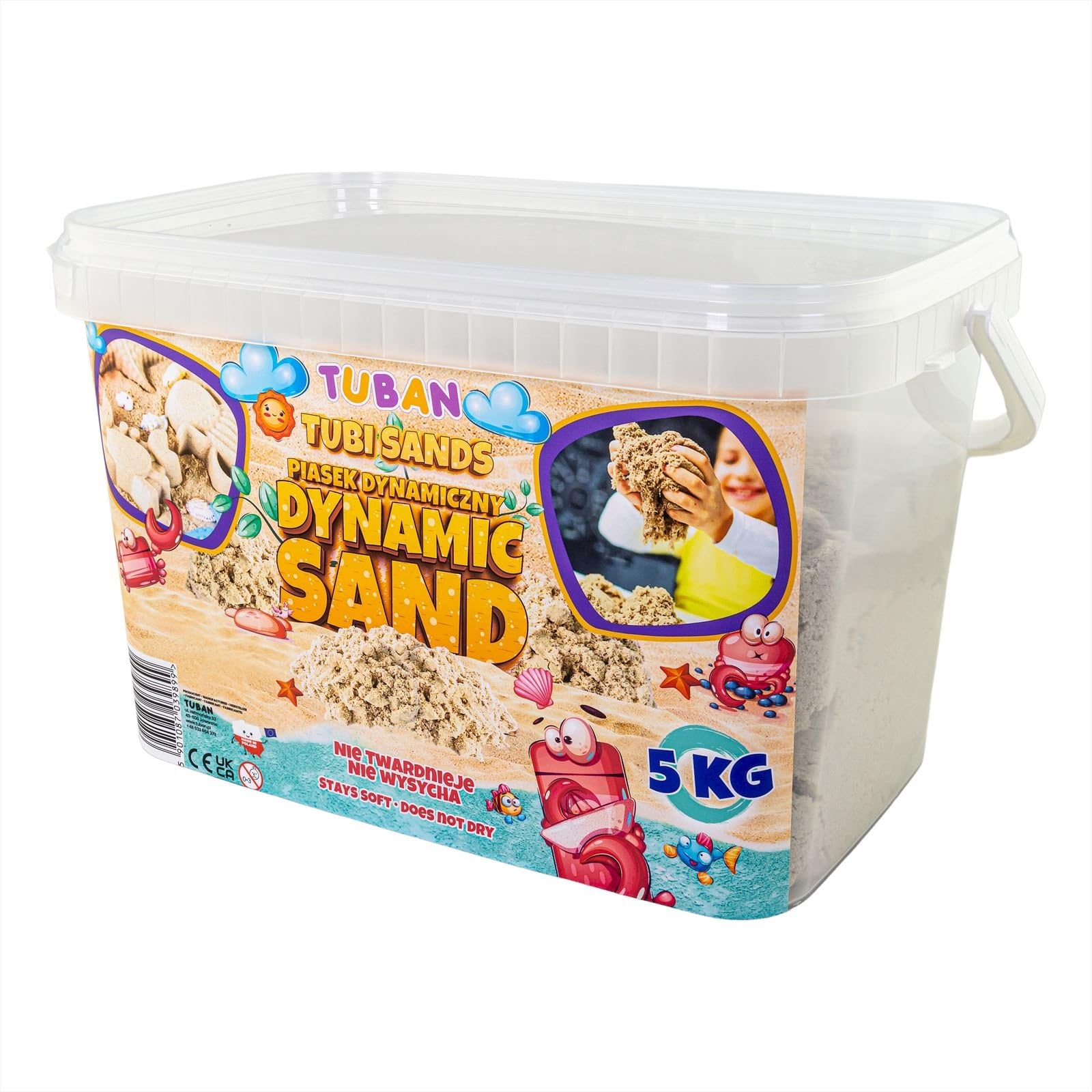 TUBAN kinetischer Sand - natürliches Spielsand 5 kg im wiederverschließbaren Eimer