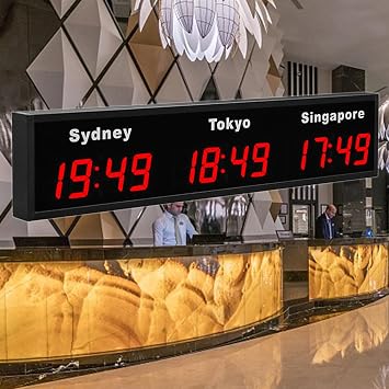 World Time Zones Clock, LED Digital Multiple Time Zones Clock, 3/4/5 Cities World Time Wall Clock, for Hotels/Enterprises/airports,3City-Green