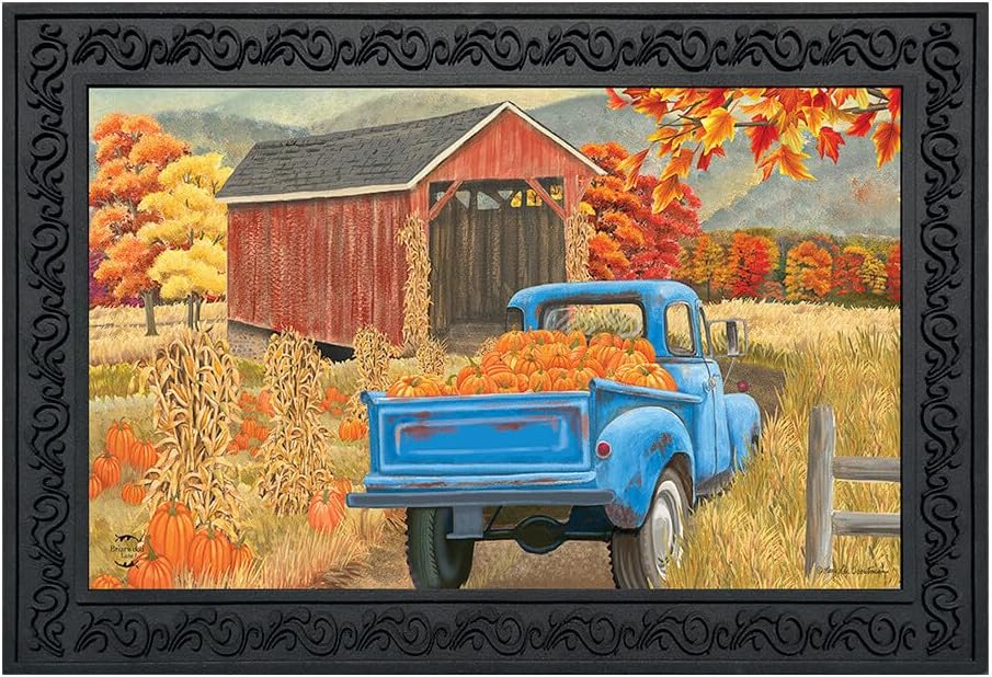 Briarwood Lane Fall Doormat 30x18 Indoor Outdoor Autumn Pumpkin Trio for Fall Doormat