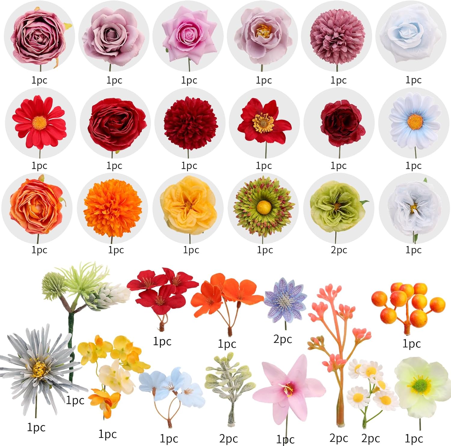 Artificial Flowers Combo Box Set, 38pcs Mix Flowers Dahlia Silk Roses, Daisy & Hydrangea with Stems for DIY Wedding Bouquets, Bridal Shower Centerpieces, Party & Home Decor, Floral Arrangement
