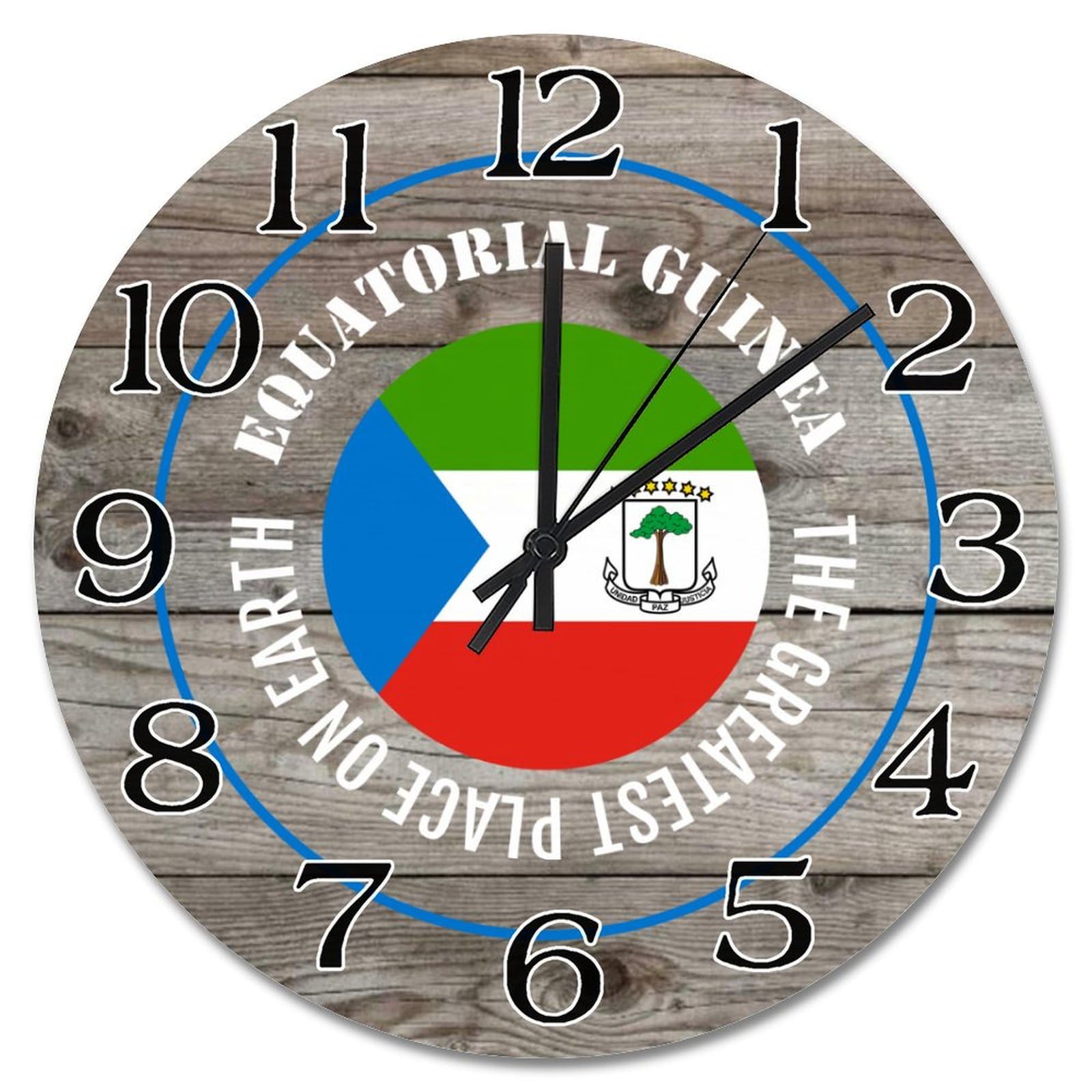 Horloge murale vintage en bois avec drapeau Guinée équatoriale de 38 cm fonctionnant à piles